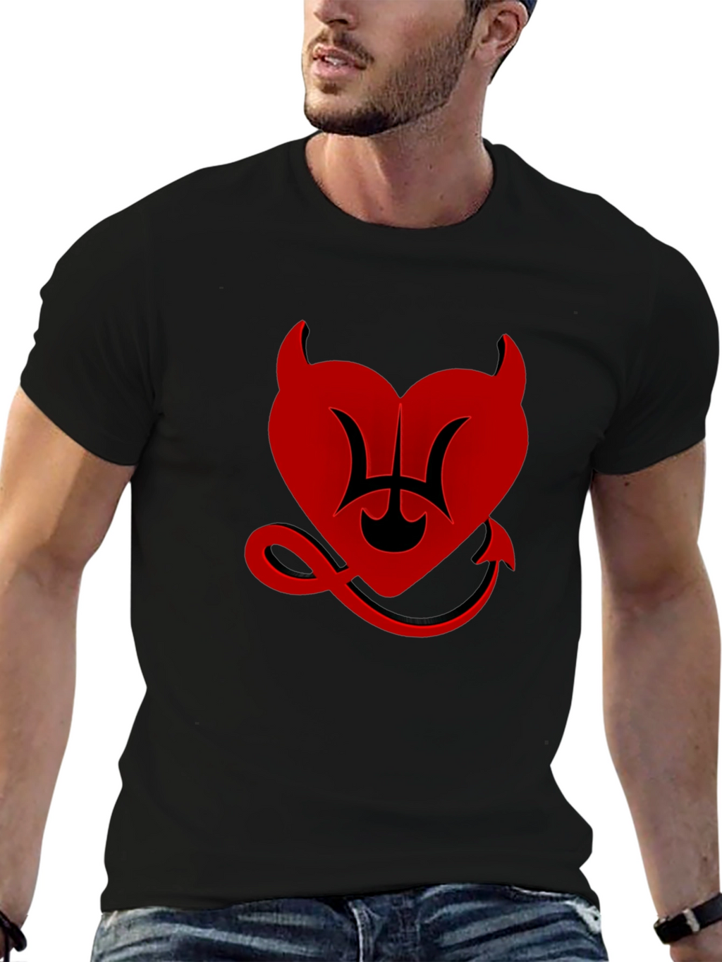 Devil Heart Graphic Tee - Black Cotton T-Shirt