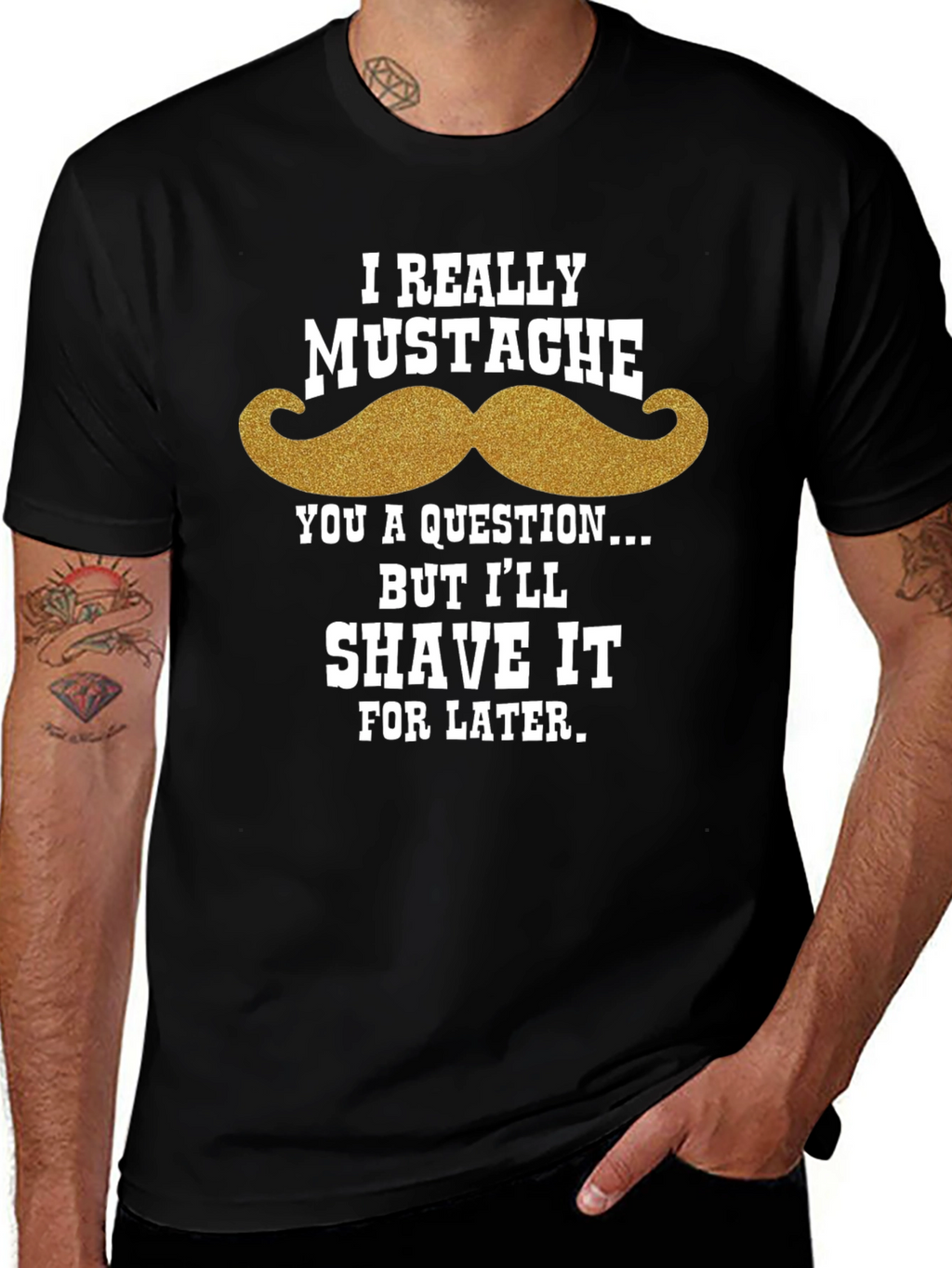 Mustache Question Mens T-Shirt - Funny Humor Tee