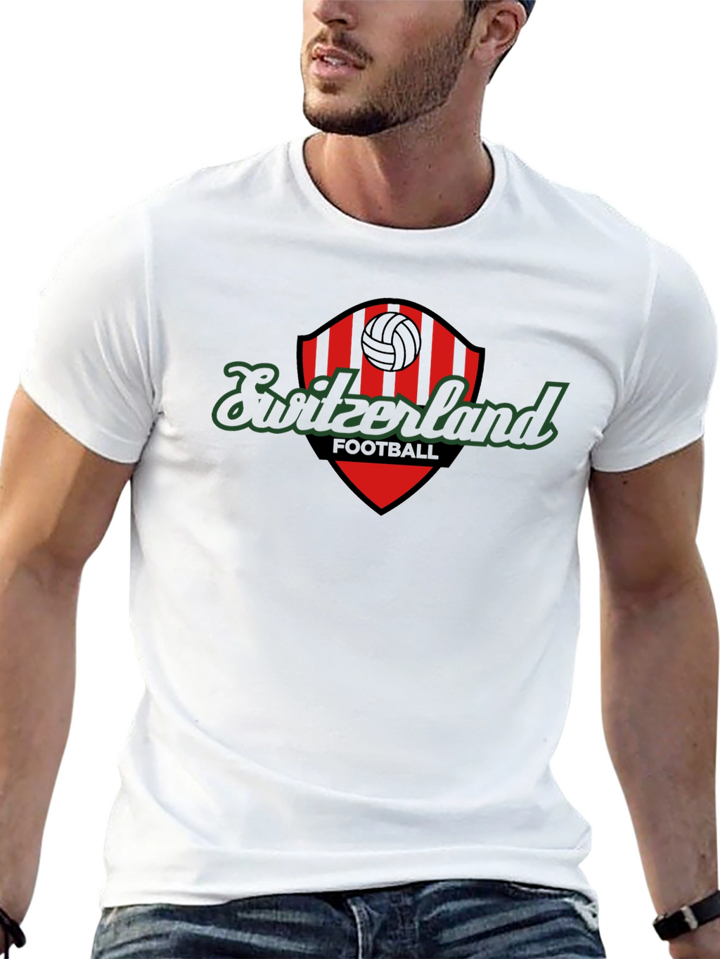 Switzerland Football T-Shirt - Black Graphic Tee