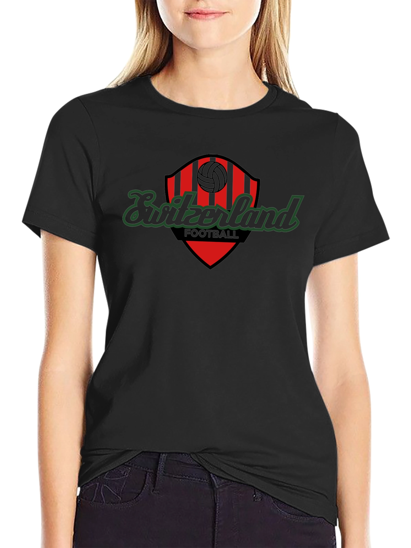Switzerland Football T-Shirt - Black Graphic Tee