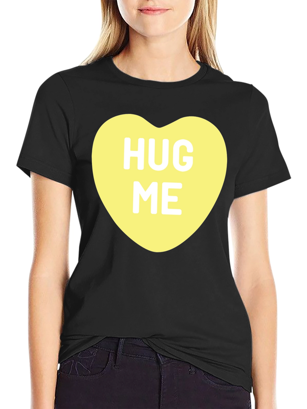Hug Me Candy Heart Black T-Shirt Valentines Day