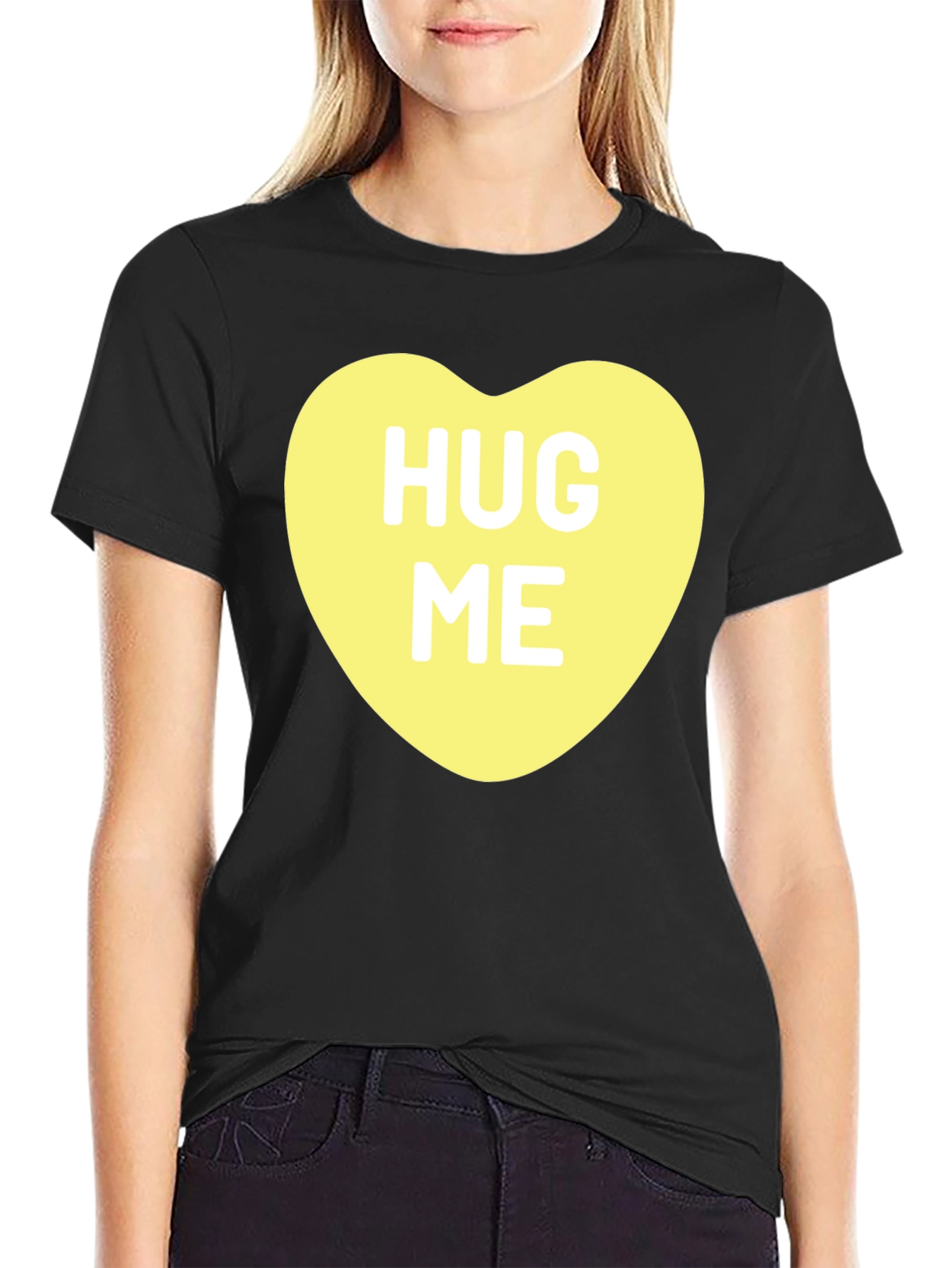 Hug Me Candy Heart Black T-Shirt Valentines Day