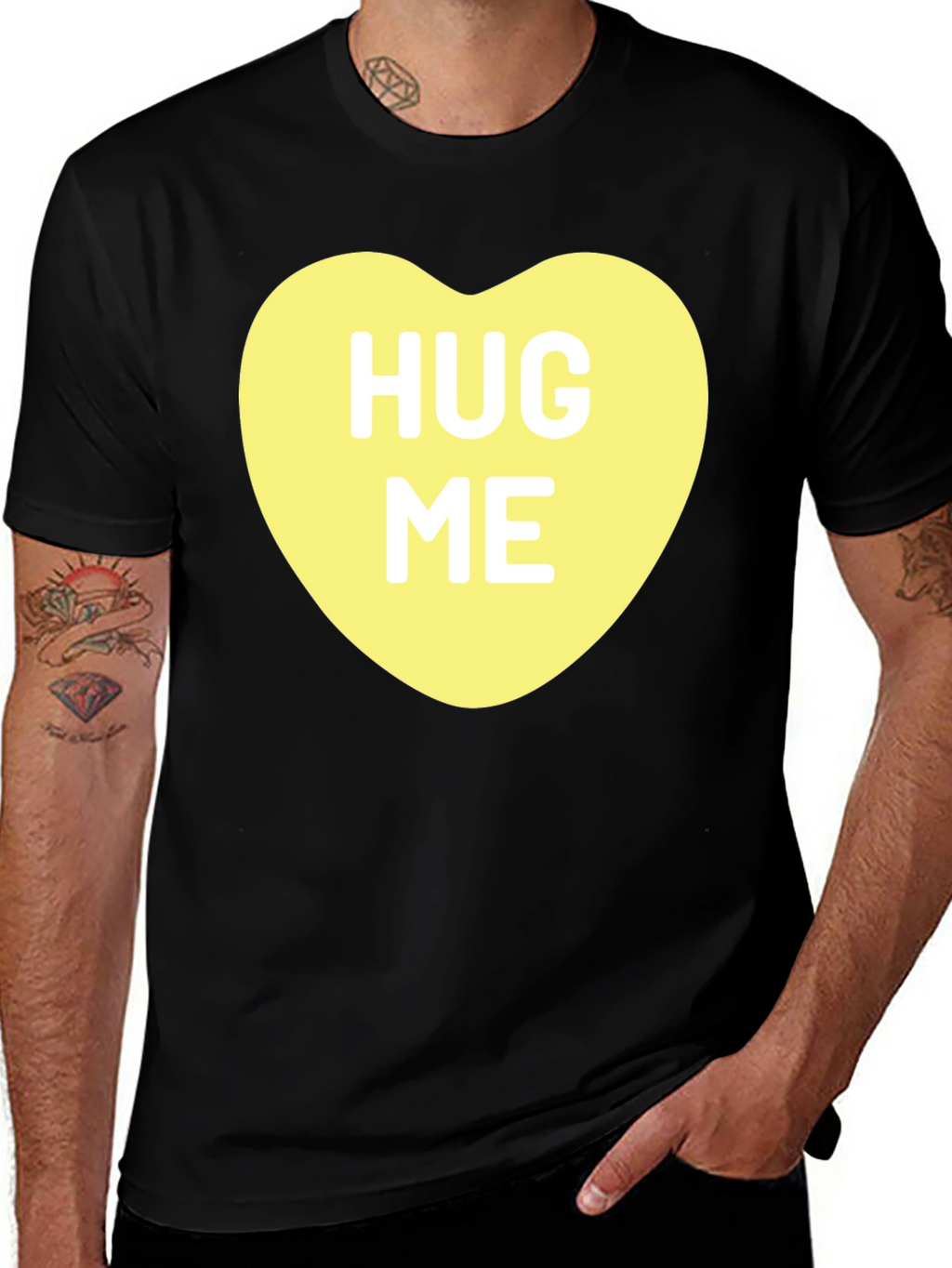 Hug Me Candy Heart Black T-Shirt Valentines Day
