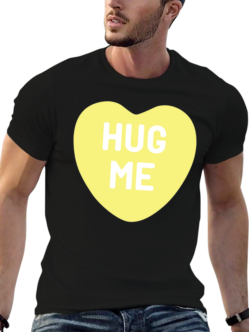 Hug Me Candy Heart Black T-Shirt Valentines Day
