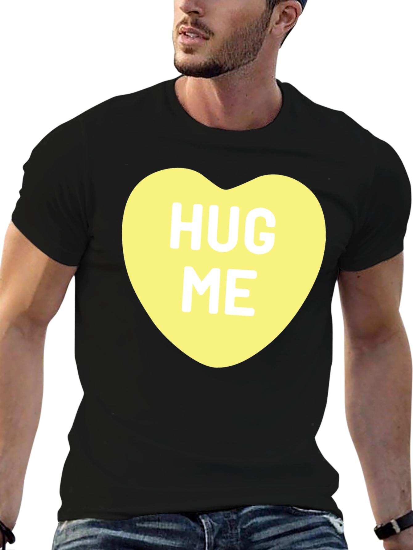 Hug Me Candy Heart Black T-Shirt Valentines Day