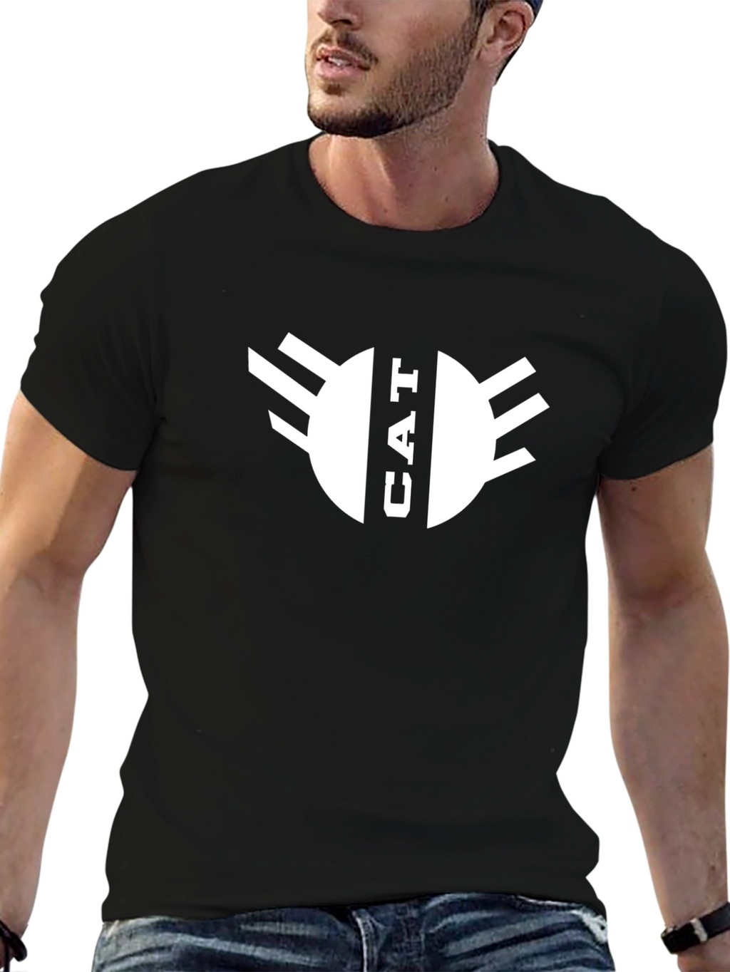 CAT Graphic T-Shirt - Black Crew Neck Tee