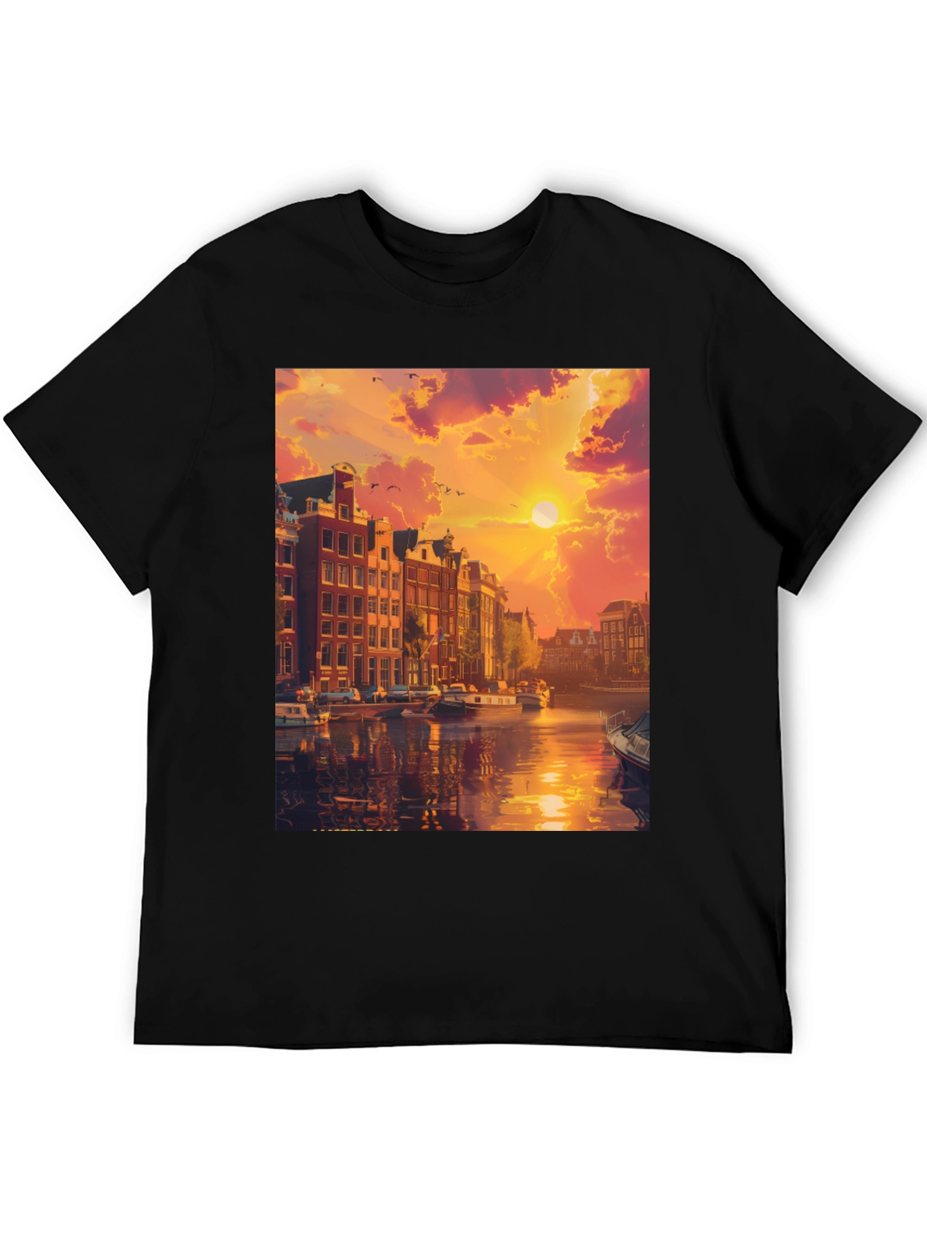Amsterdam Sunset Graphic Tee - Black Crew Neck T-Shirt