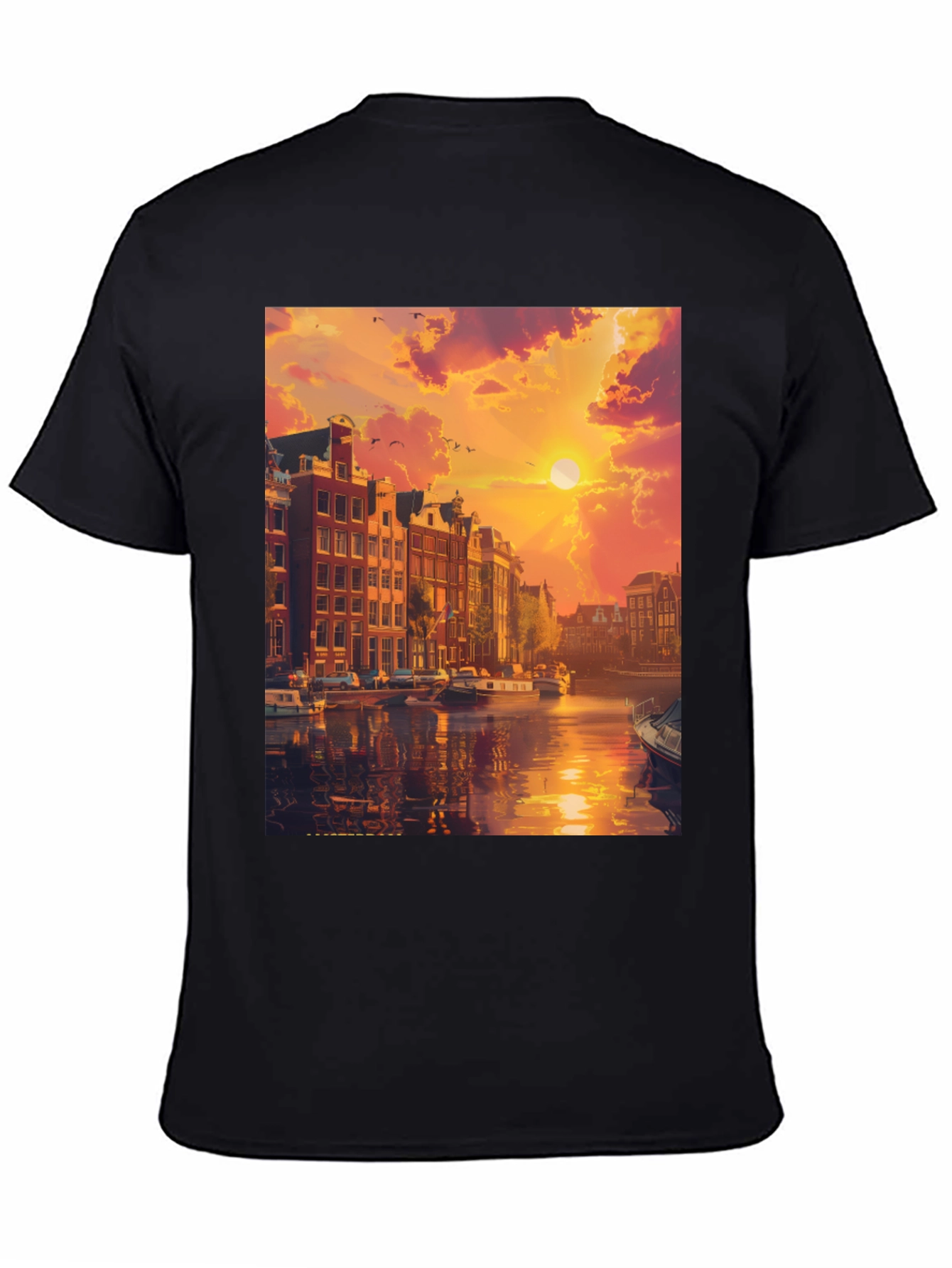 Amsterdam Sunset Graphic Tee - Black Crew Neck T-Shirt
