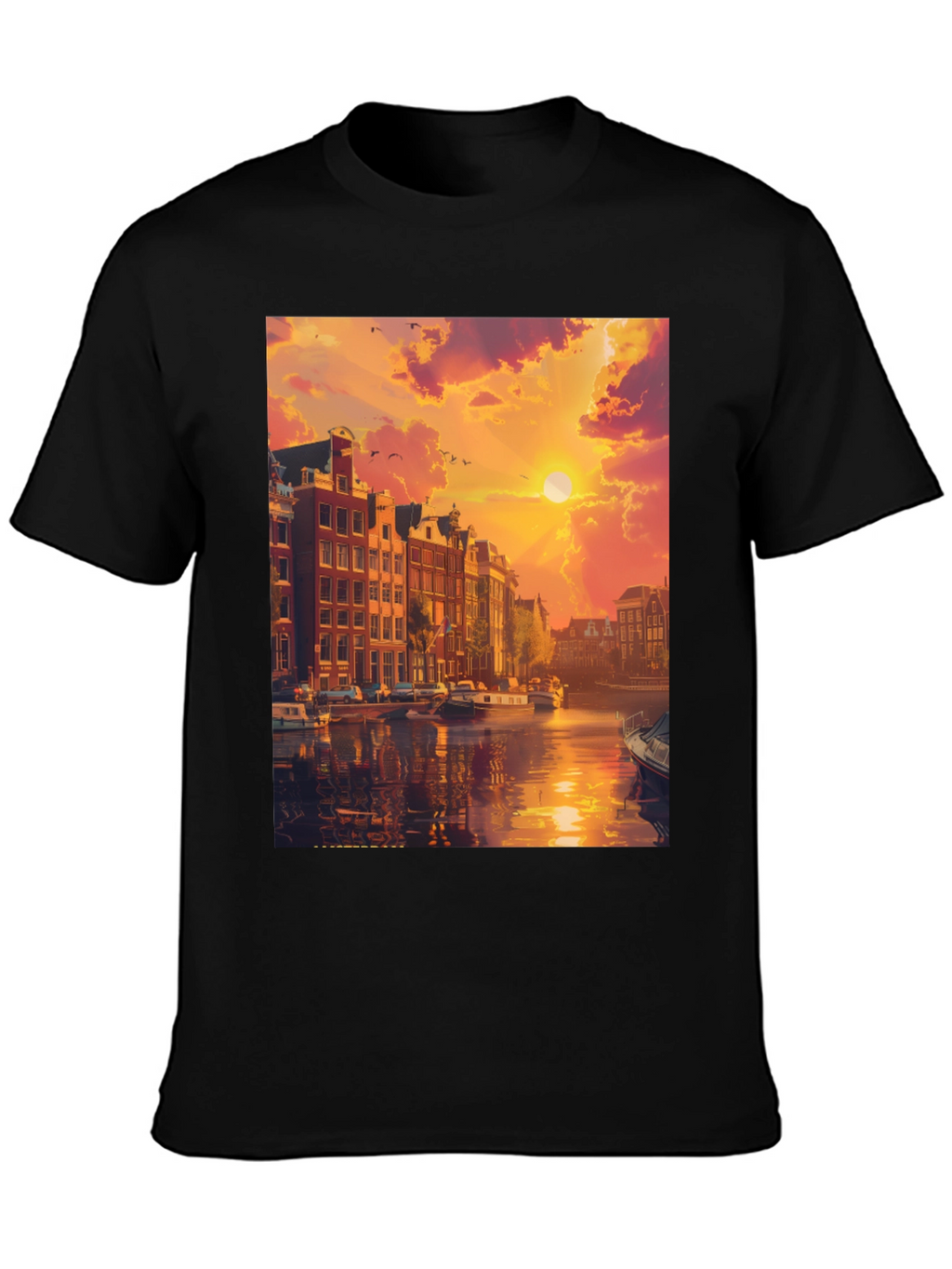 Amsterdam Sunset Graphic Tee - Black Crew Neck T-Shirt