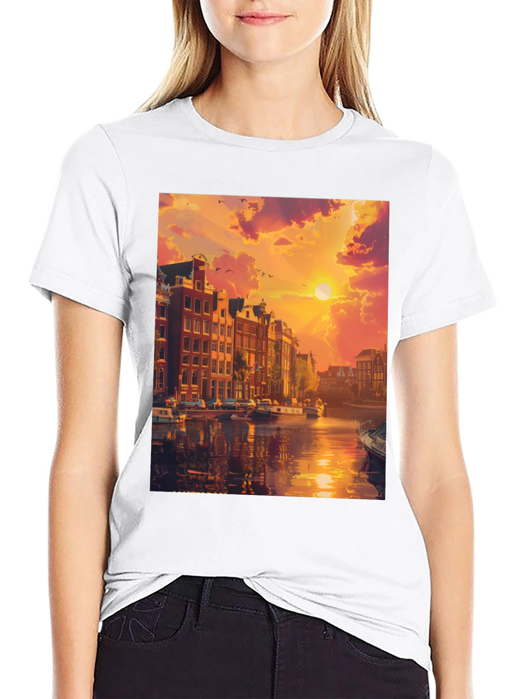 Amsterdam Sunset Graphic Tee - Black Crew Neck T-Shirt