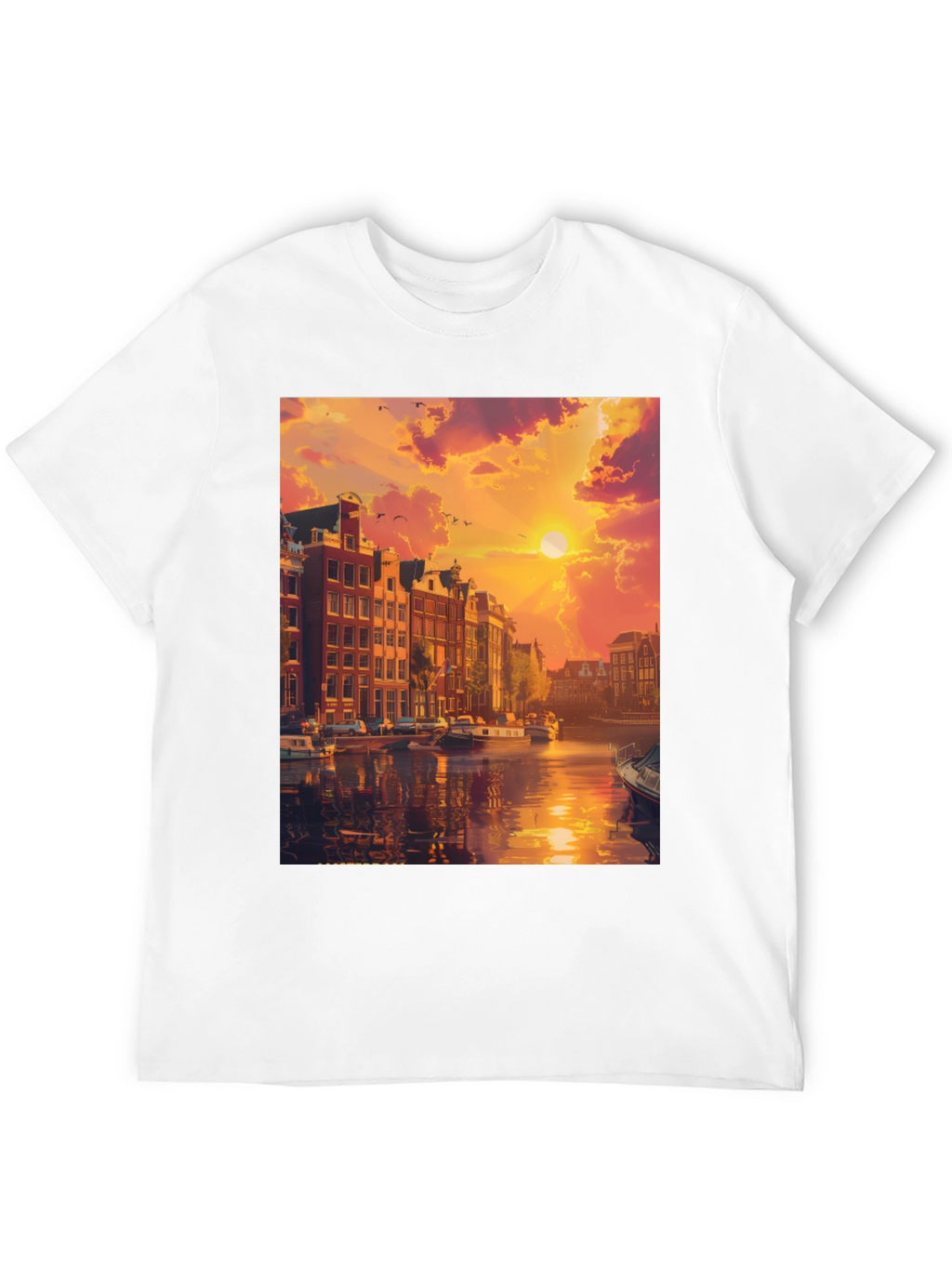 Amsterdam Sunset Graphic Tee - Black Crew Neck T-Shirt