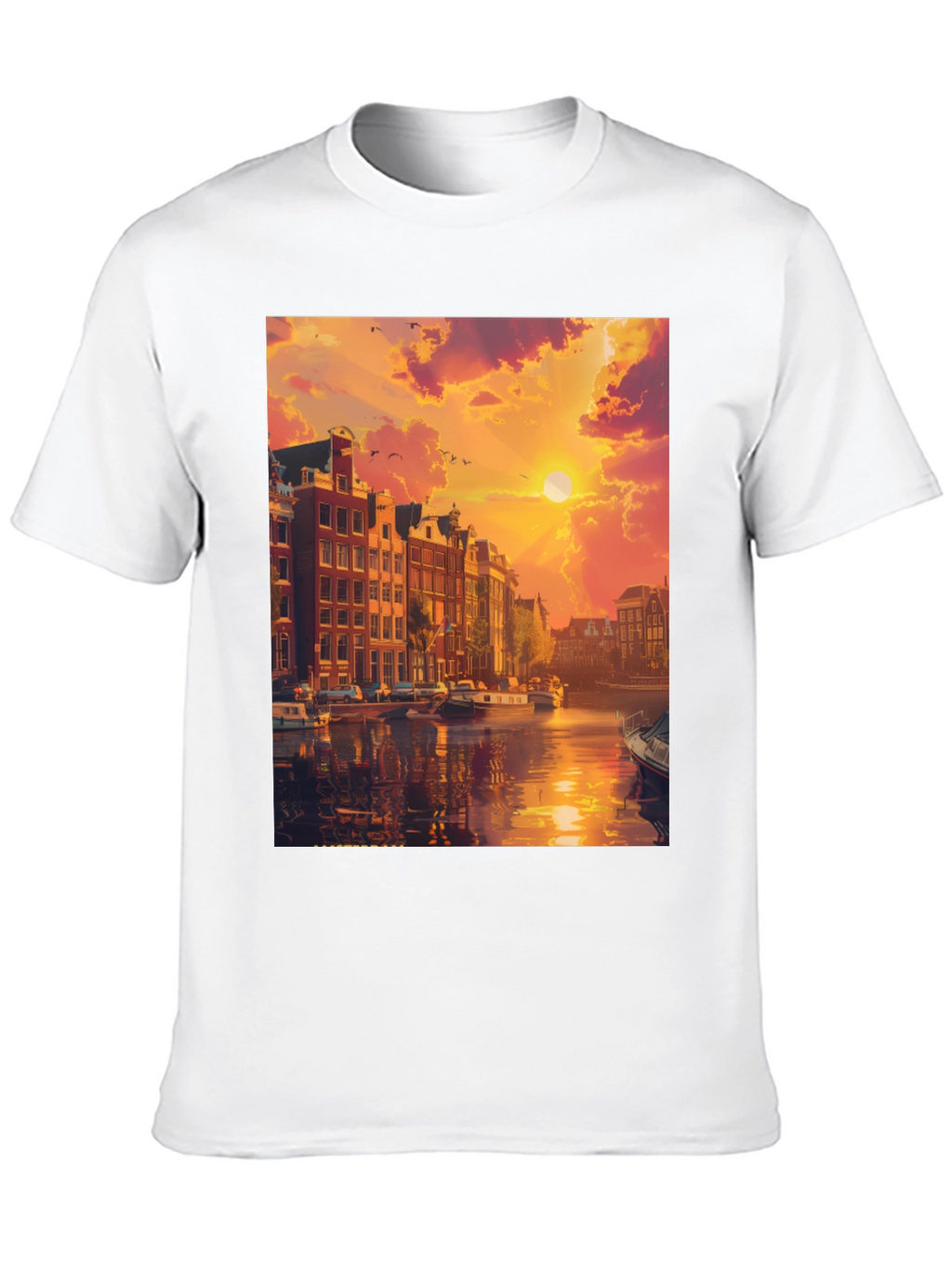 Amsterdam Sunset Graphic Tee - Black Crew Neck T-Shirt