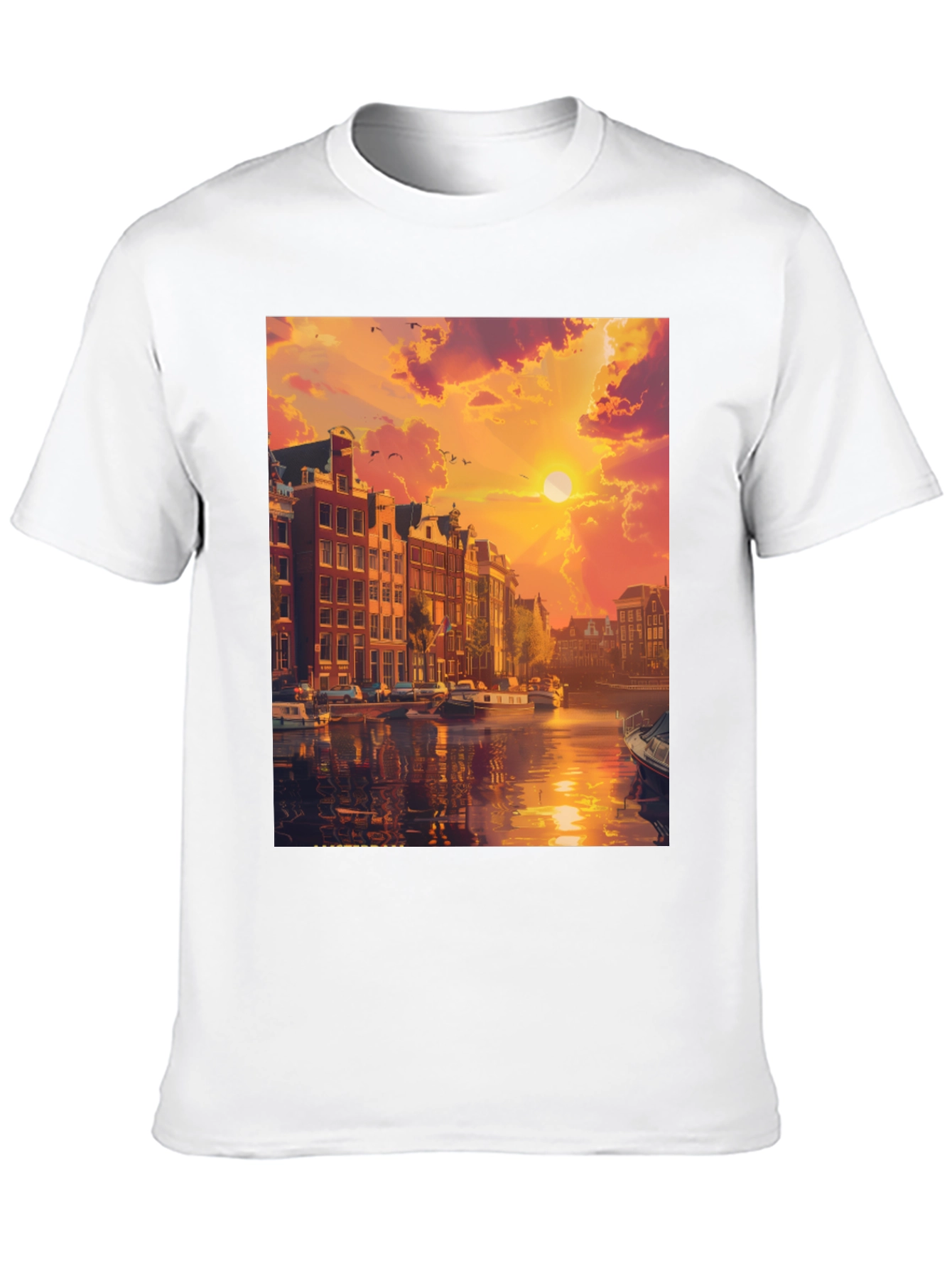 Amsterdam Sunset Graphic Tee - Black Crew Neck T-Shirt