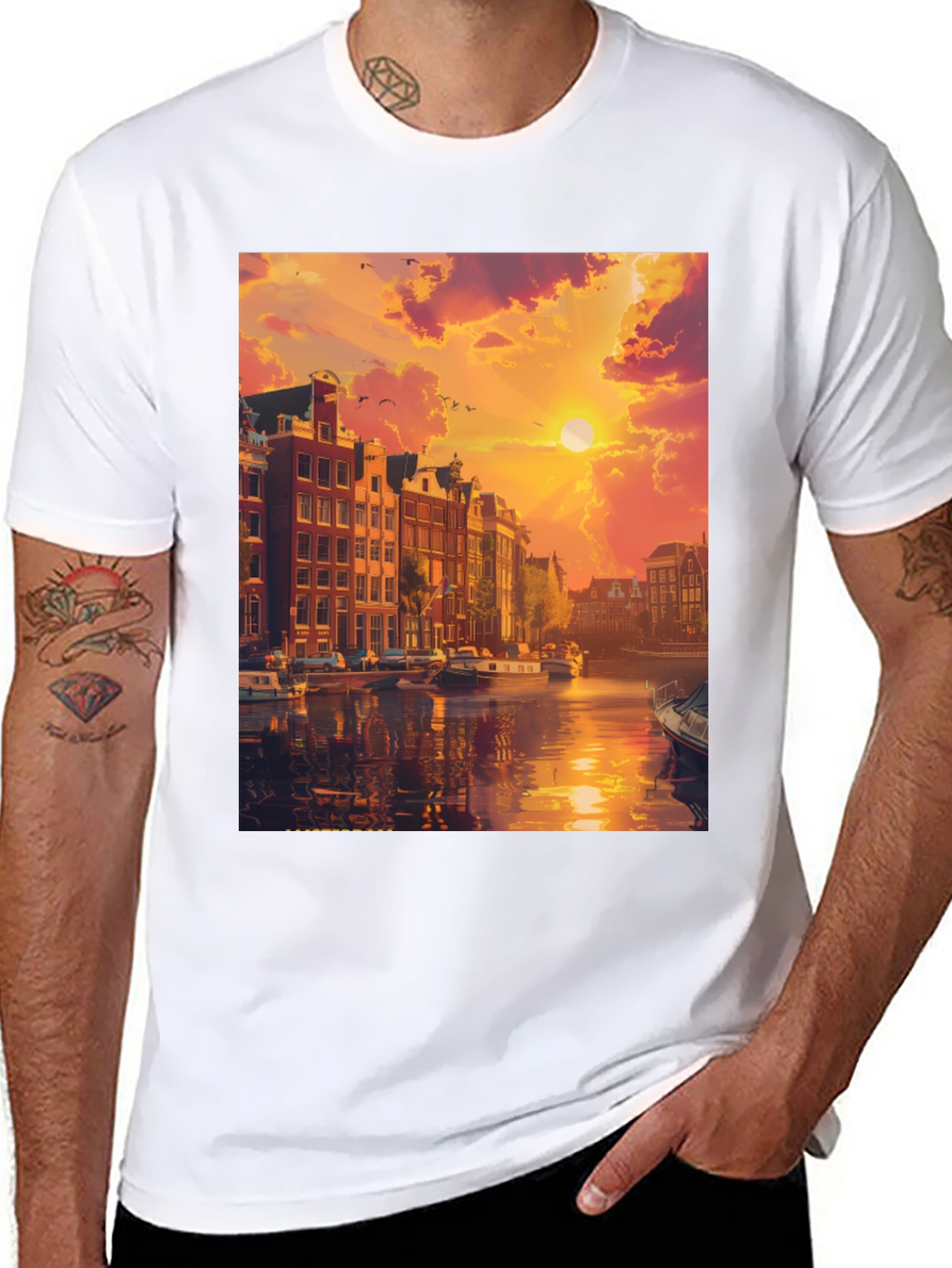 Amsterdam Sunset Graphic Tee - Black Crew Neck T-Shirt