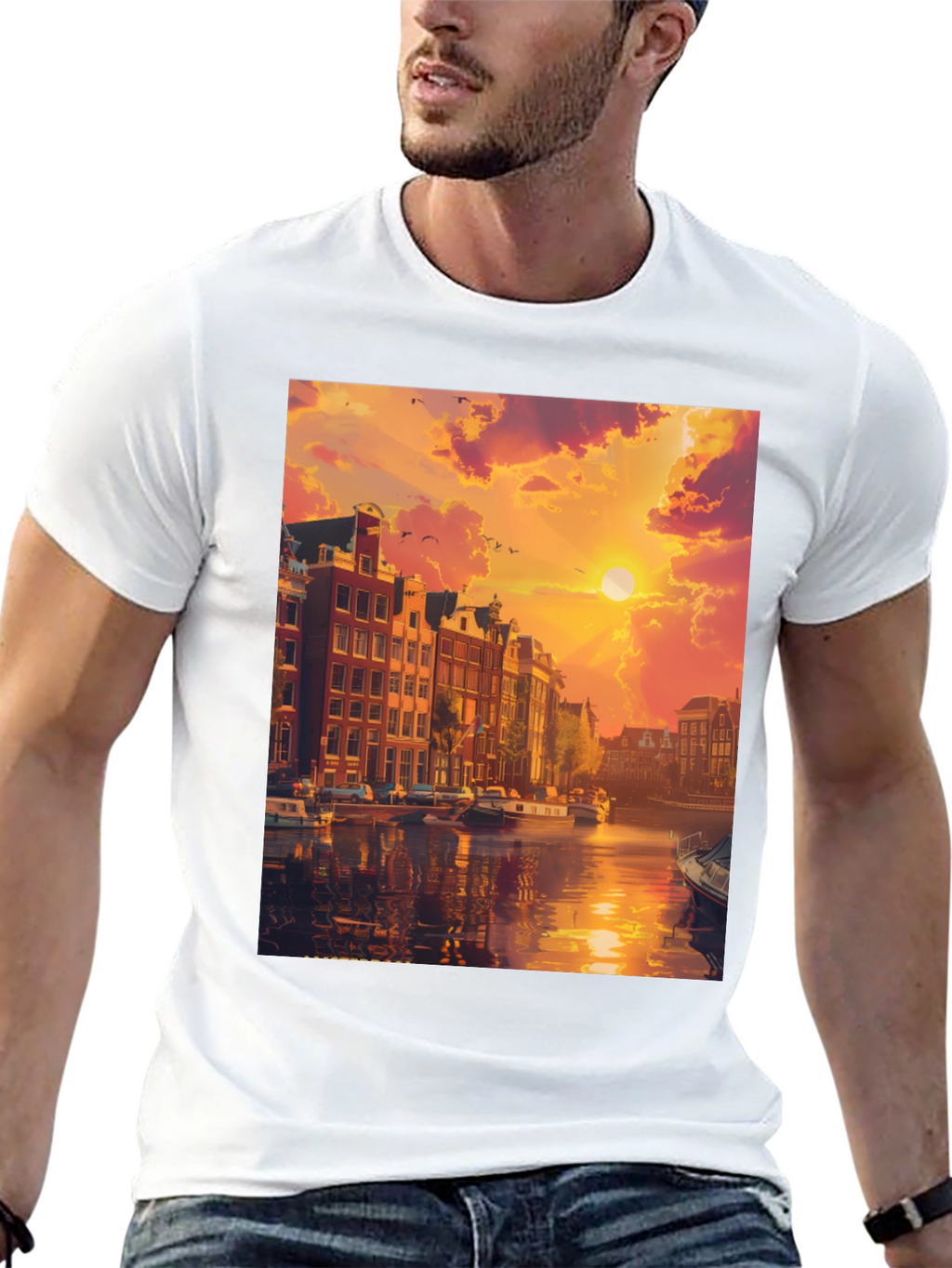 Amsterdam Sunset Graphic Tee - Black Crew Neck T-Shirt