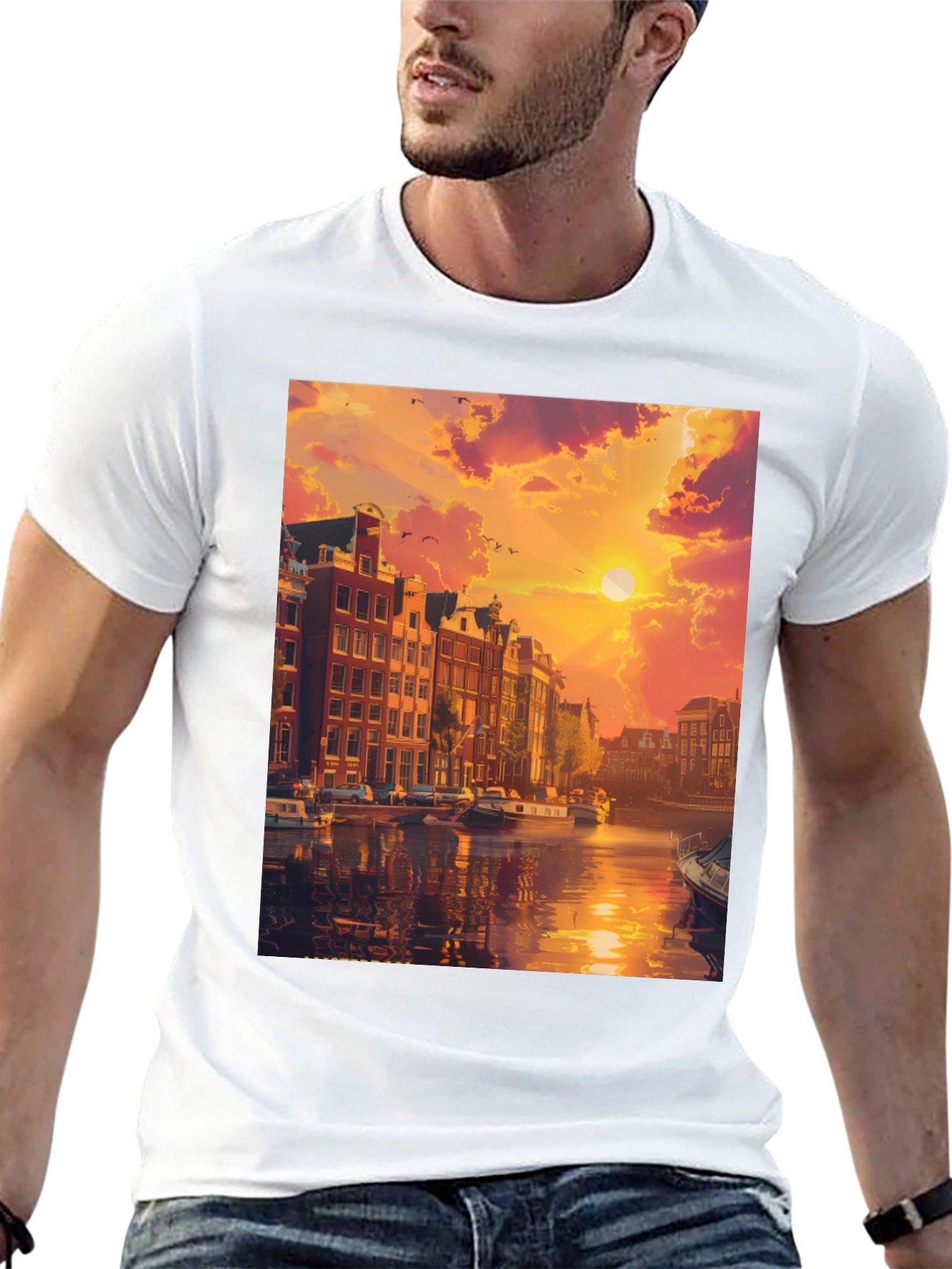 Amsterdam Sunset Graphic Tee - Black Crew Neck T-Shirt