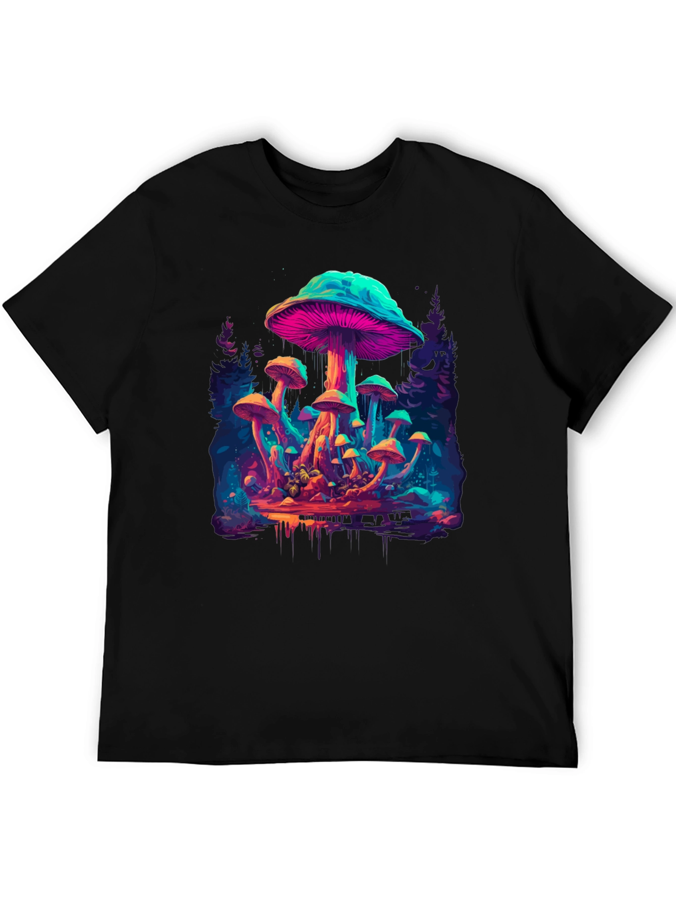Psychedelic Mushroom Graphic T-Shirt - Colorful Fantasy Design