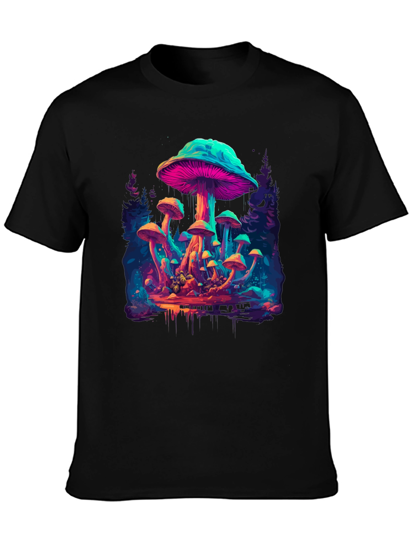 Psychedelic Mushroom Graphic T-Shirt - Colorful Fantasy Design