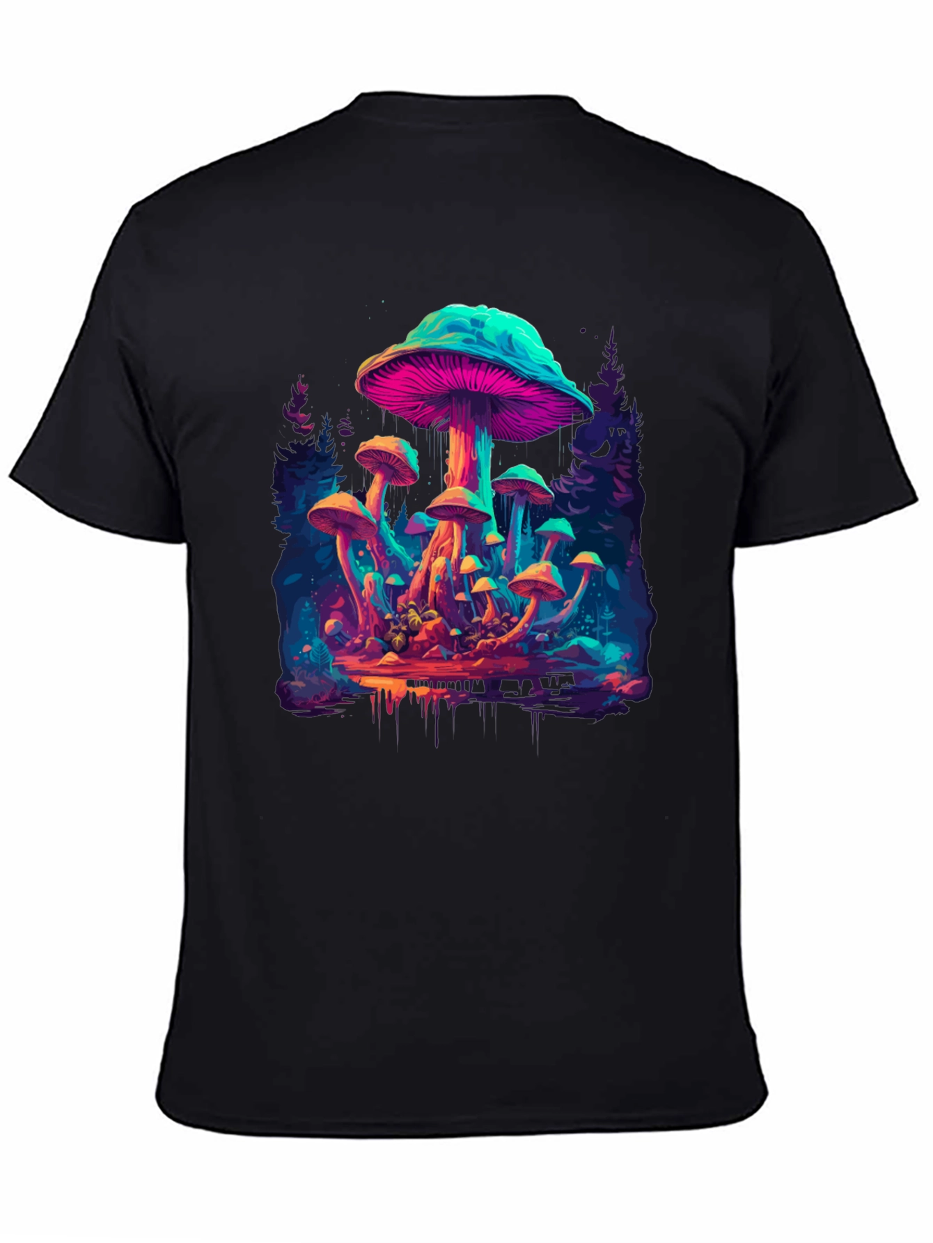 Psychedelic Mushroom Graphic T-Shirt - Colorful Fantasy Design