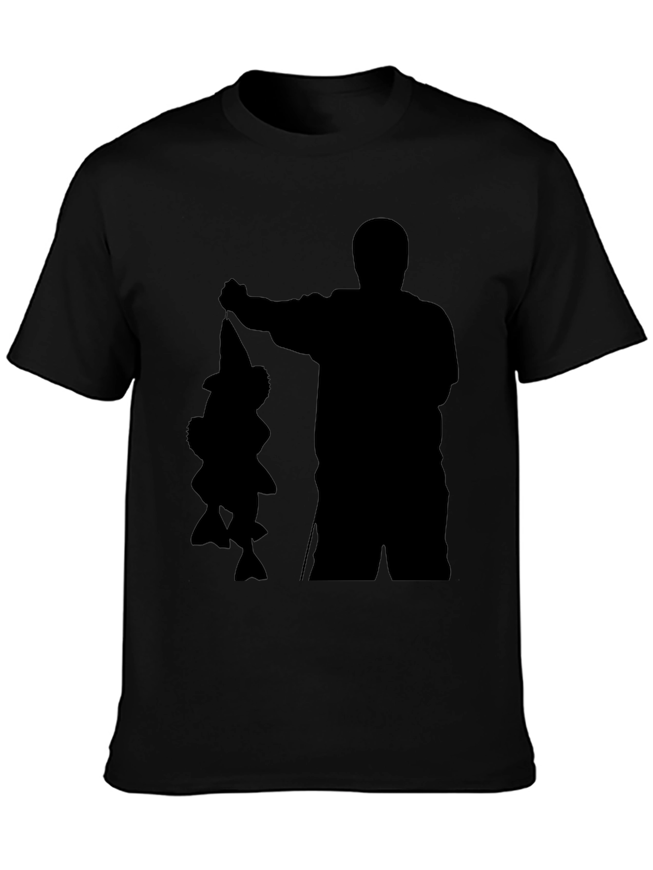Fisherman Silhouette Graphic Tee - Black Cotton Blend Shirt