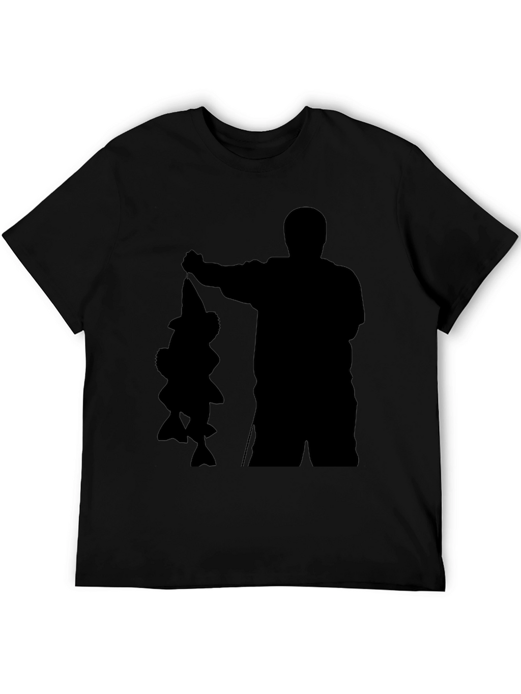 Fisherman Silhouette Graphic Tee - Black Cotton Blend Shirt