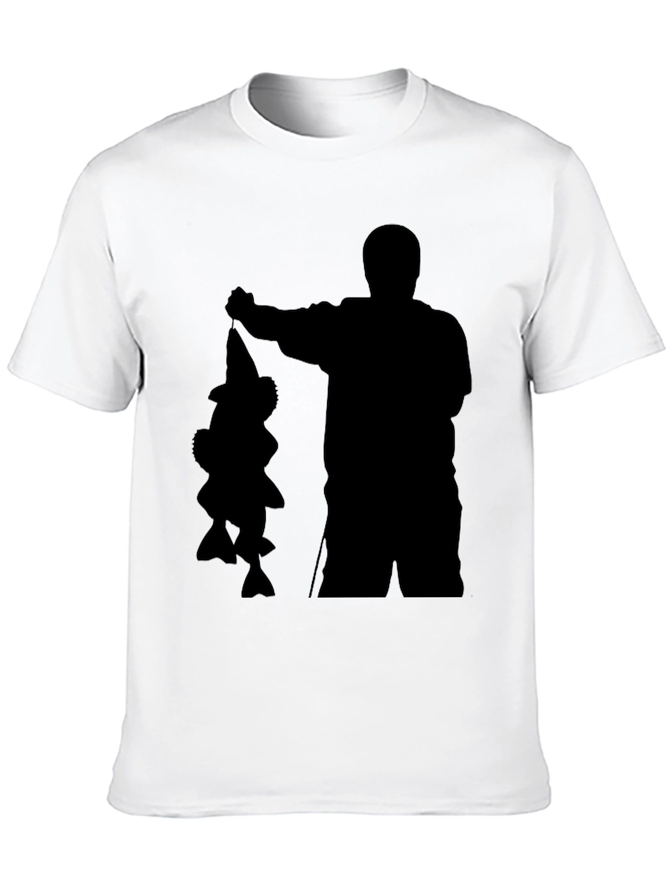 Fisherman Silhouette Graphic Tee - Black Cotton Blend Shirt