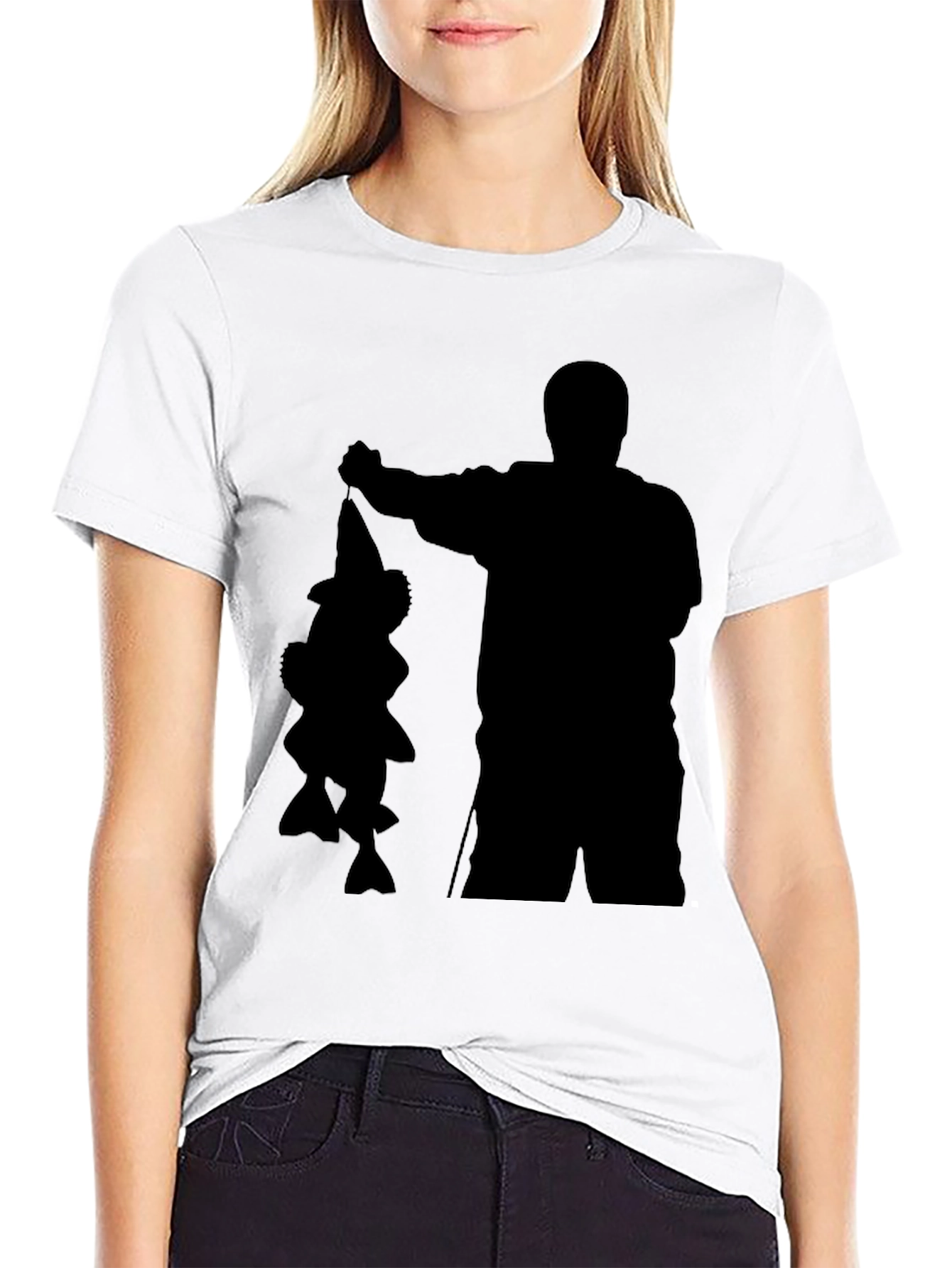 Fisherman Silhouette Graphic Tee - Black Cotton Blend Shirt