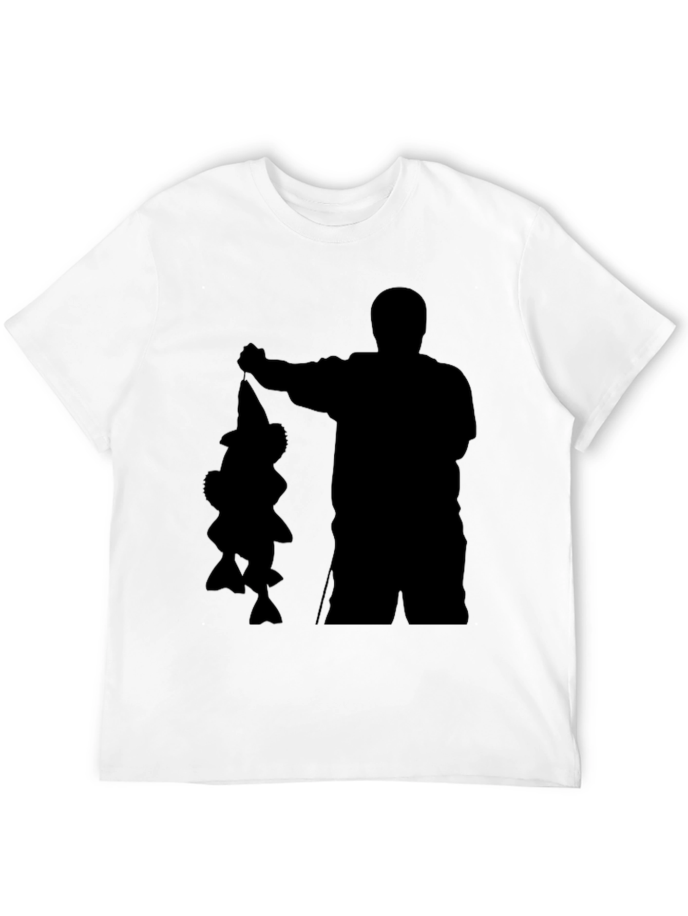 Fisherman Silhouette Graphic Tee - Black Cotton Blend Shirt