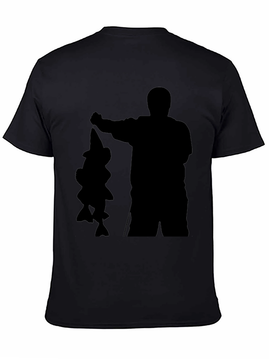 Fisherman Silhouette Graphic Tee - Black Cotton Blend Shirt