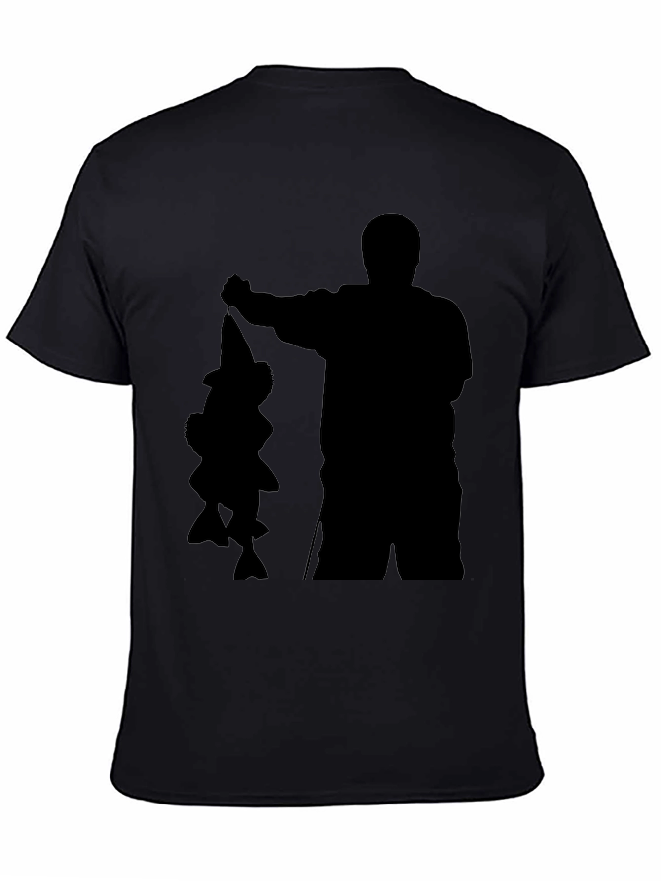 Fisherman Silhouette Graphic Tee - Black Cotton Blend Shirt