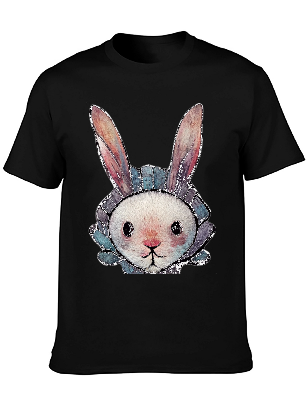 Cute Bunny Graphic Tee - Black Cotton Casual Shirt
