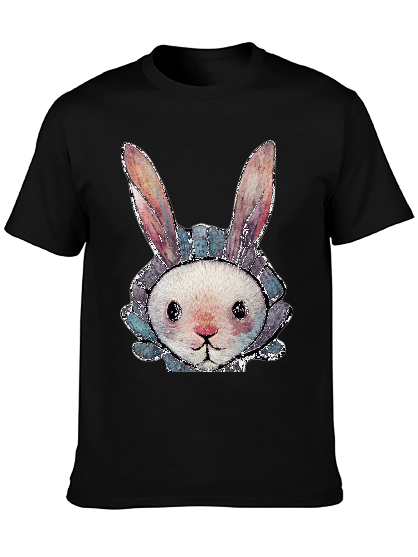 Cute Bunny Graphic Tee - Black Cotton Casual Shirt