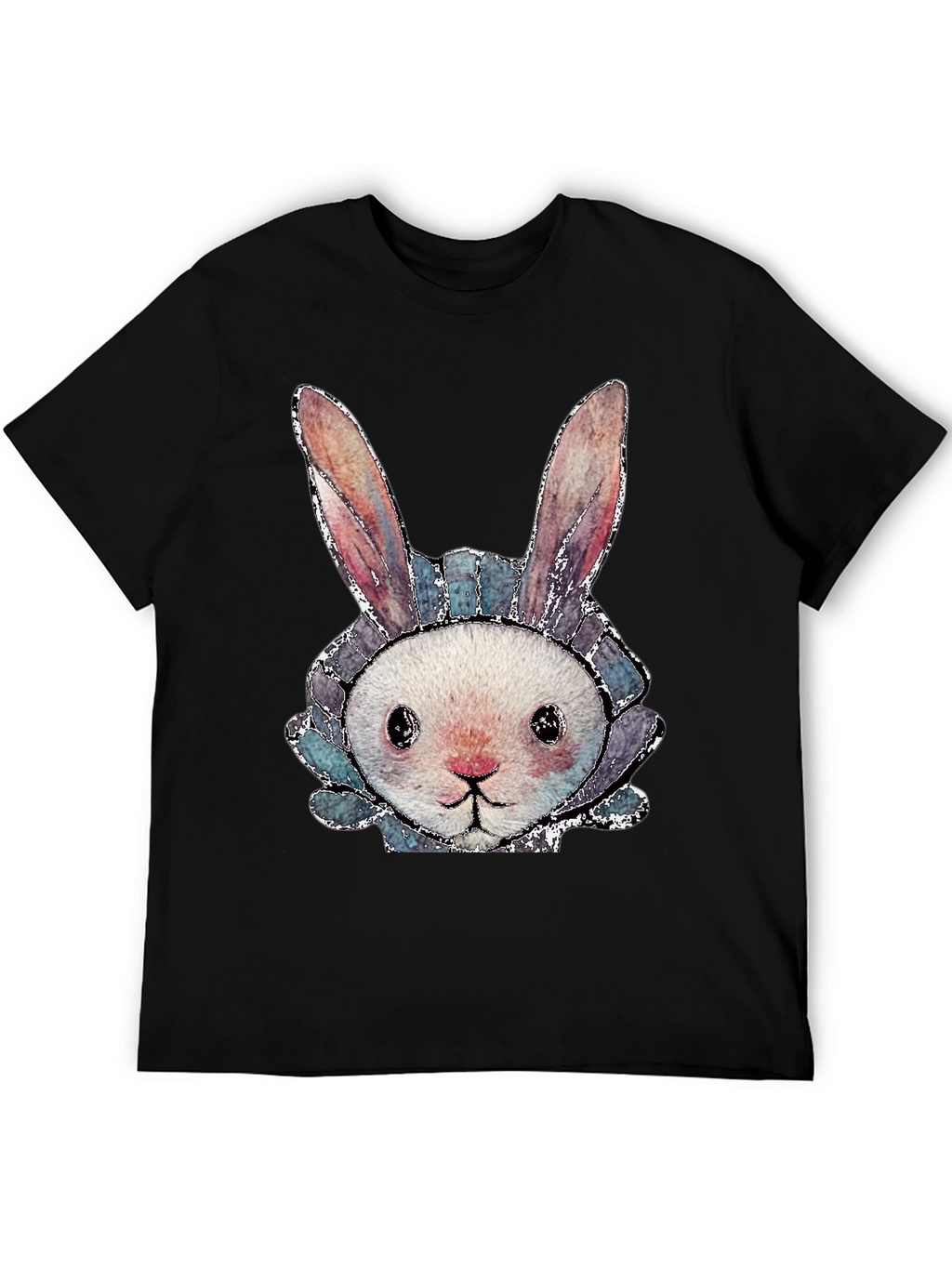Cute Bunny Graphic Tee - Black Cotton Casual Shirt