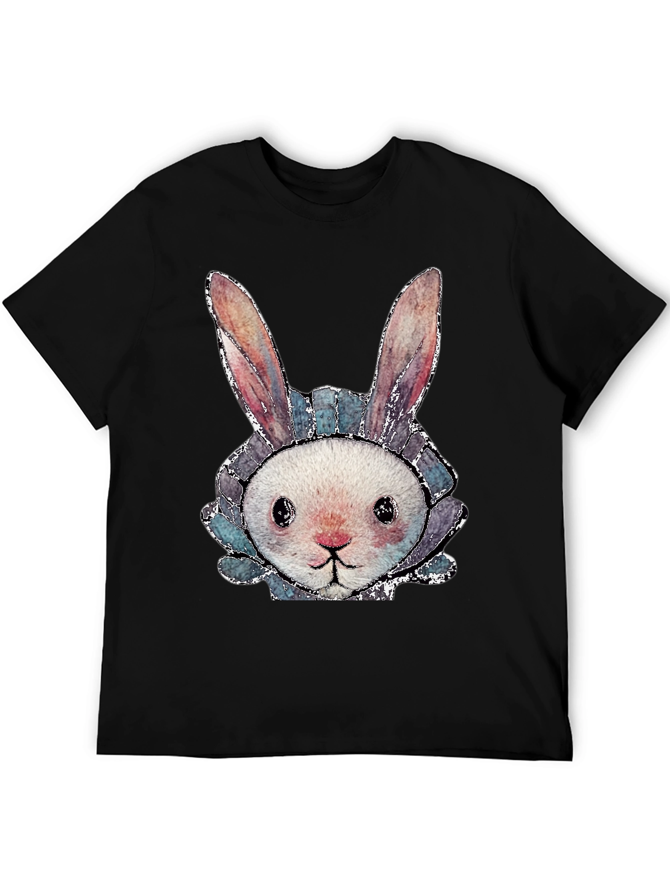 Cute Bunny Graphic Tee - Black Cotton Casual Shirt