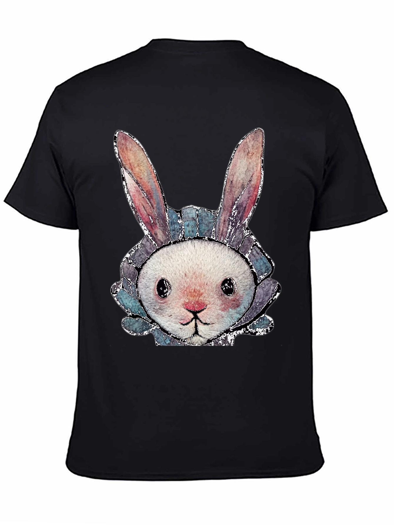 Cute Bunny Graphic Tee - Black Cotton Casual Shirt