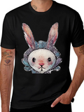 Cute Bunny Graphic Tee - Black Cotton Casual Shirt