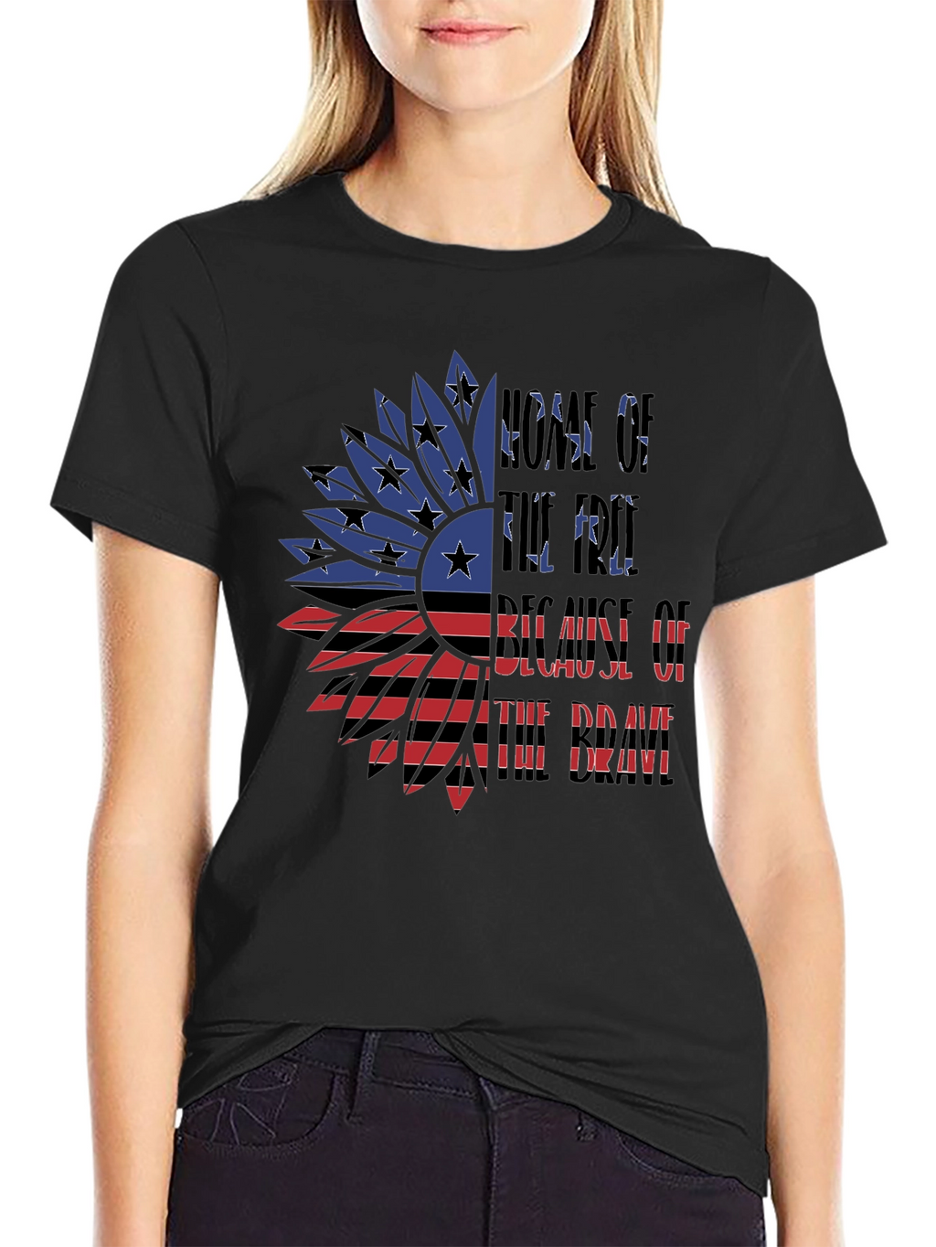 Patriotic American Flag Sunflower Graphic T-Shirt