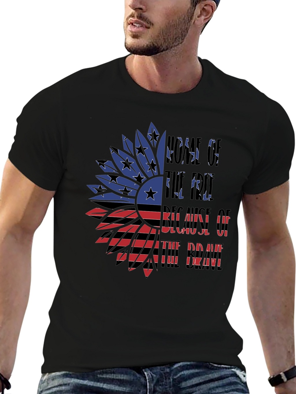 Patriotic American Flag Sunflower Graphic T-Shirt