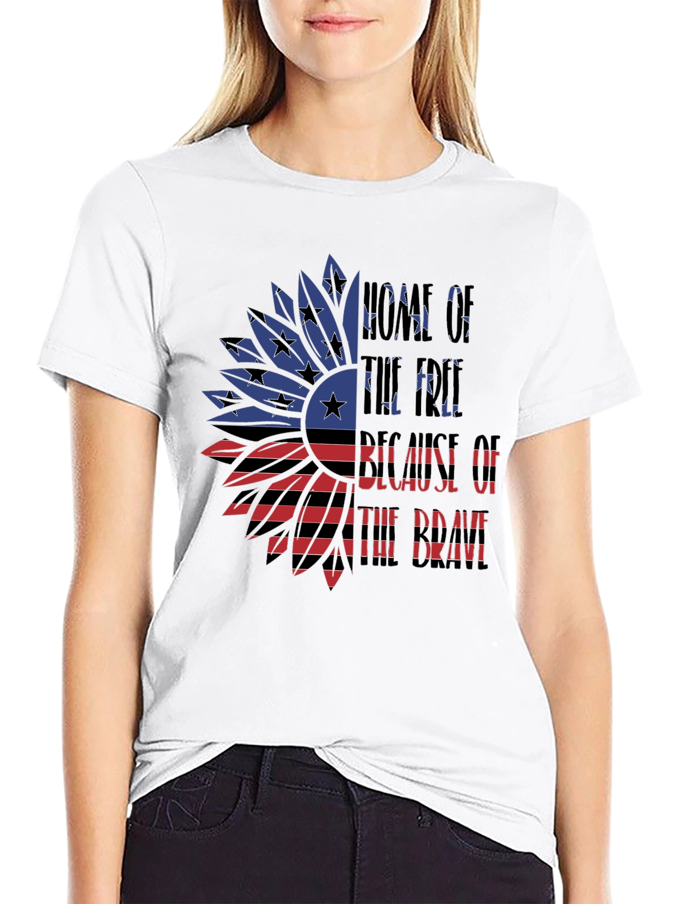 Patriotic American Flag Sunflower Graphic T-Shirt