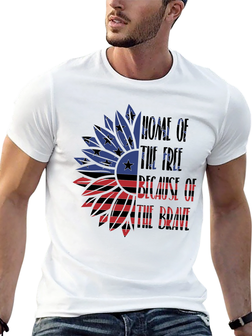 Patriotic American Flag Sunflower Graphic T-Shirt