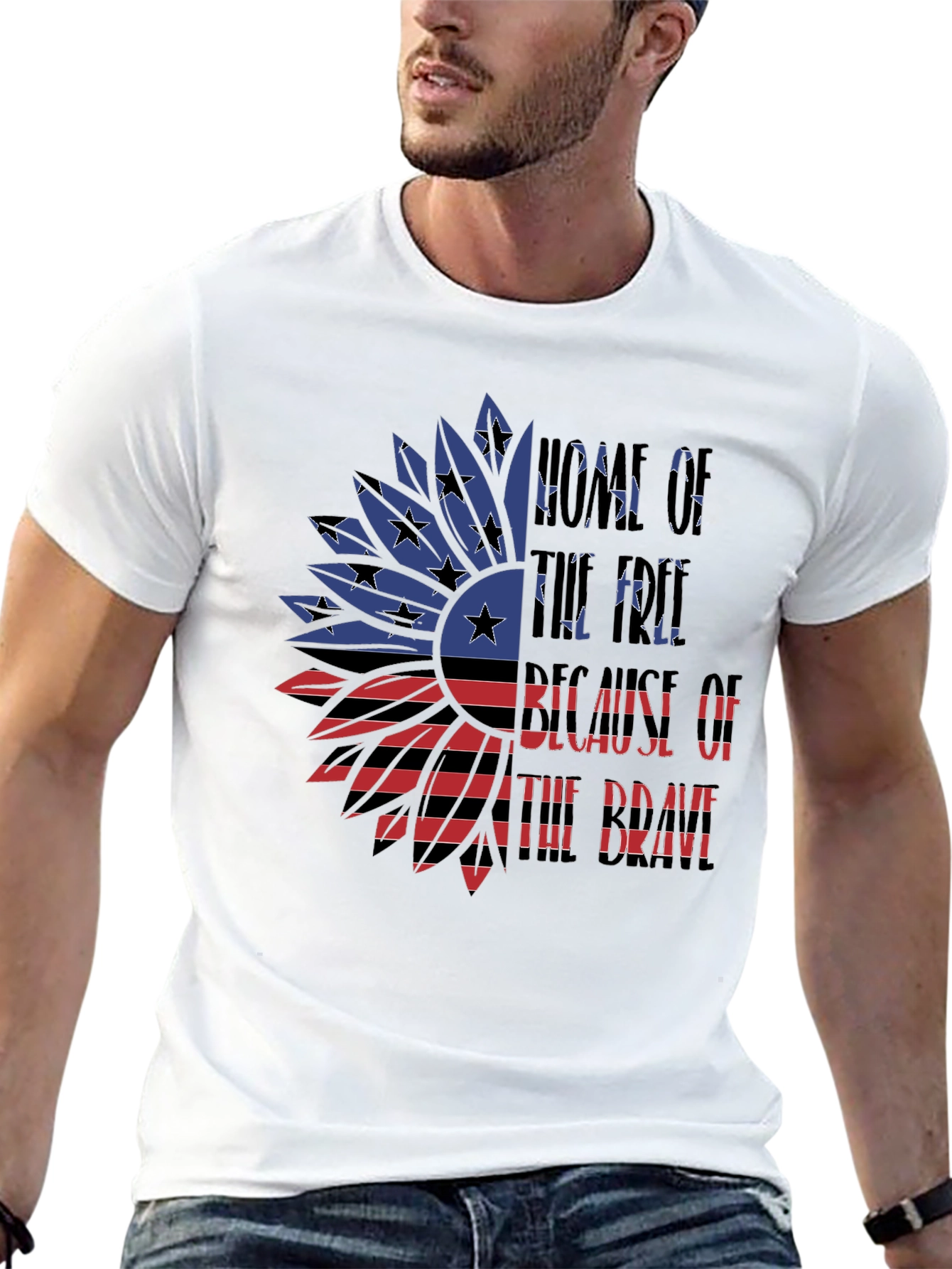 Patriotic American Flag Sunflower Graphic T-Shirt