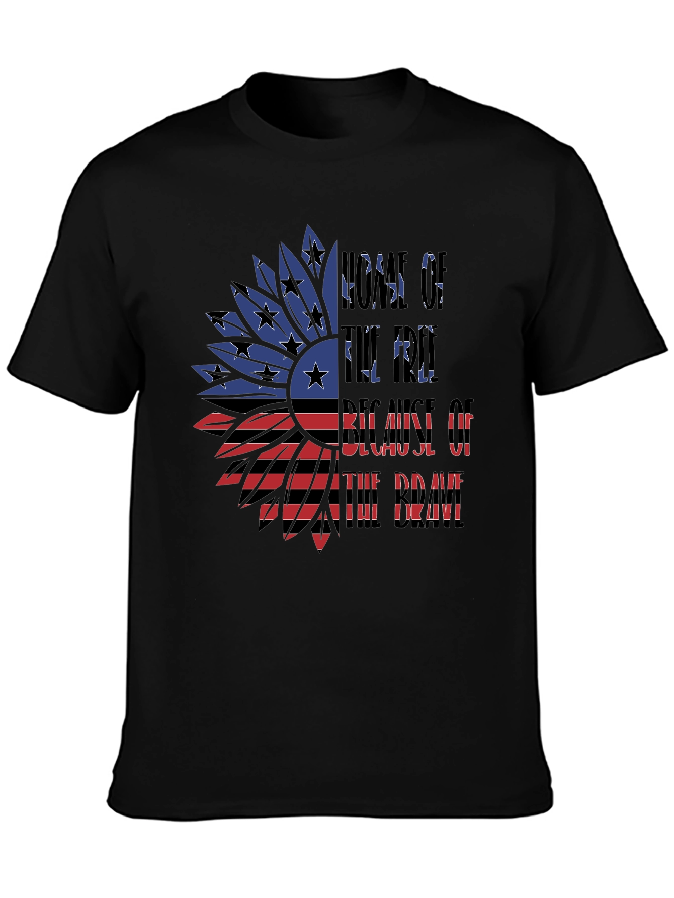 Patriotic American Flag Sunflower Graphic T-Shirt
