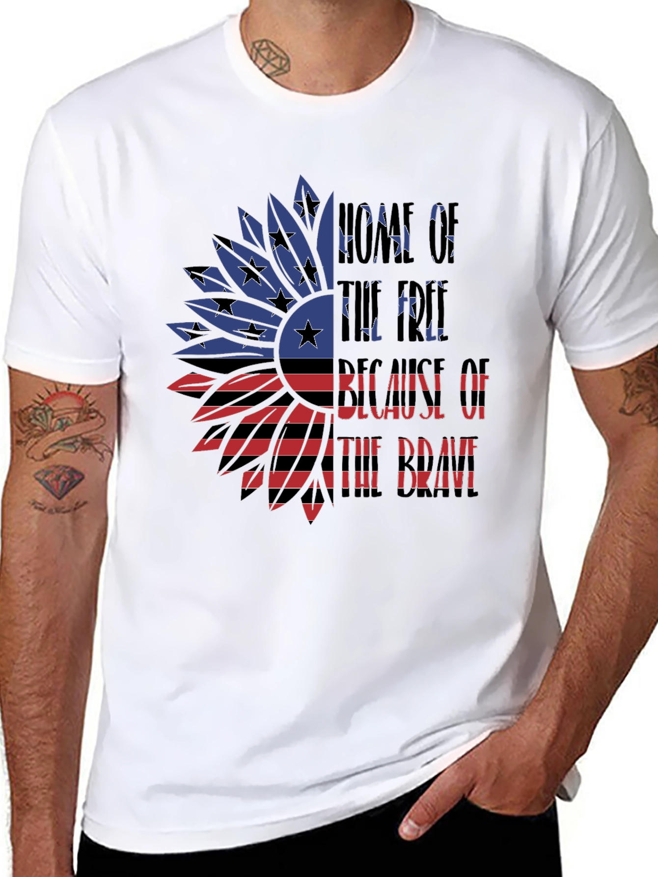 Patriotic American Flag Sunflower Graphic T-Shirt