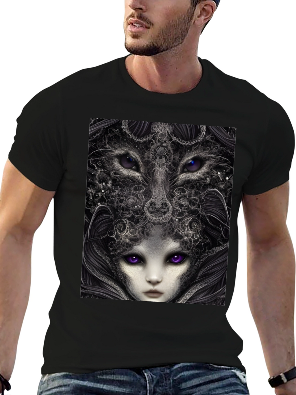 Surreal Wolf & Woman Graphic T-Shirt