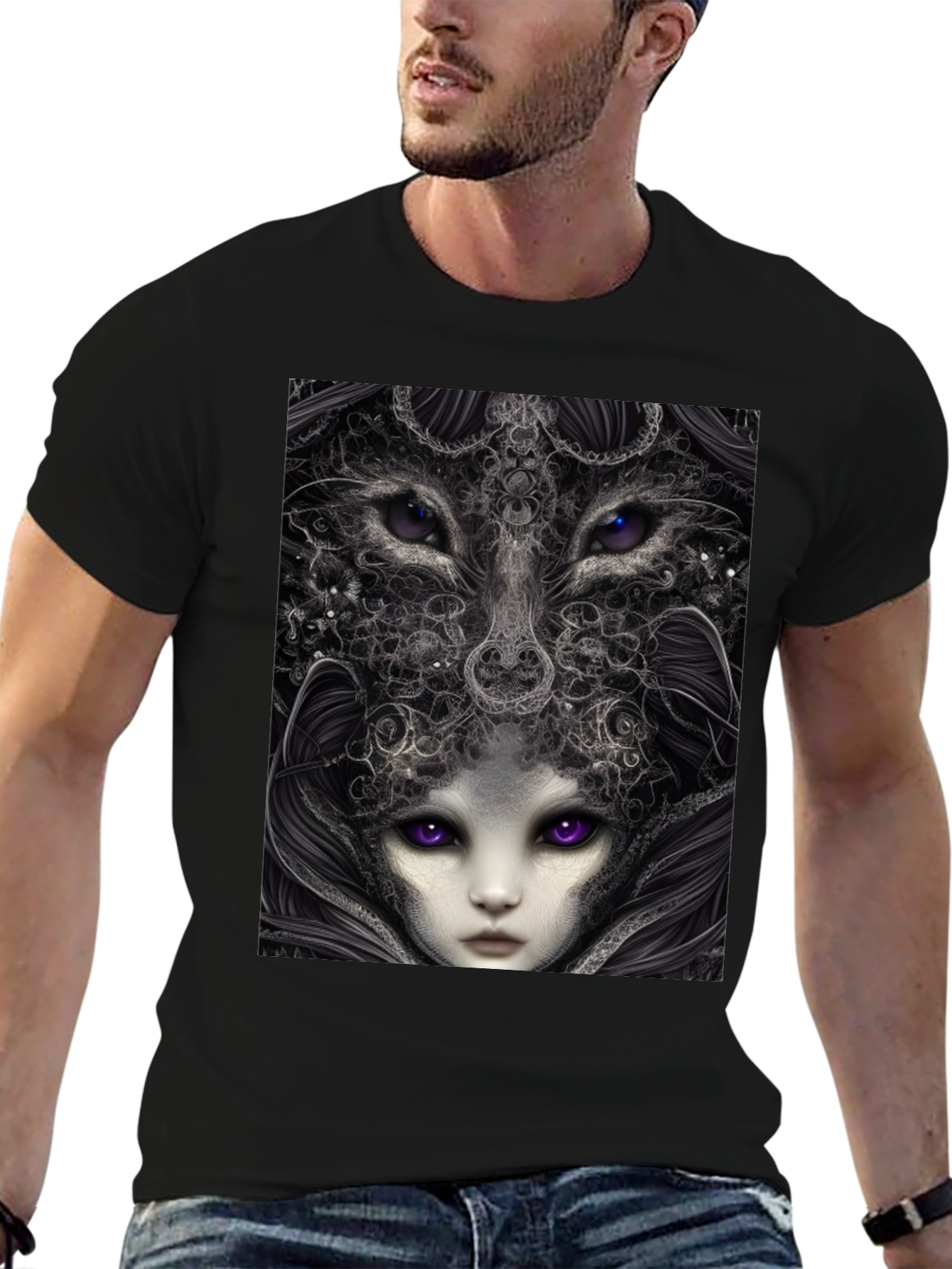 Surreal Wolf & Woman Graphic T-Shirt