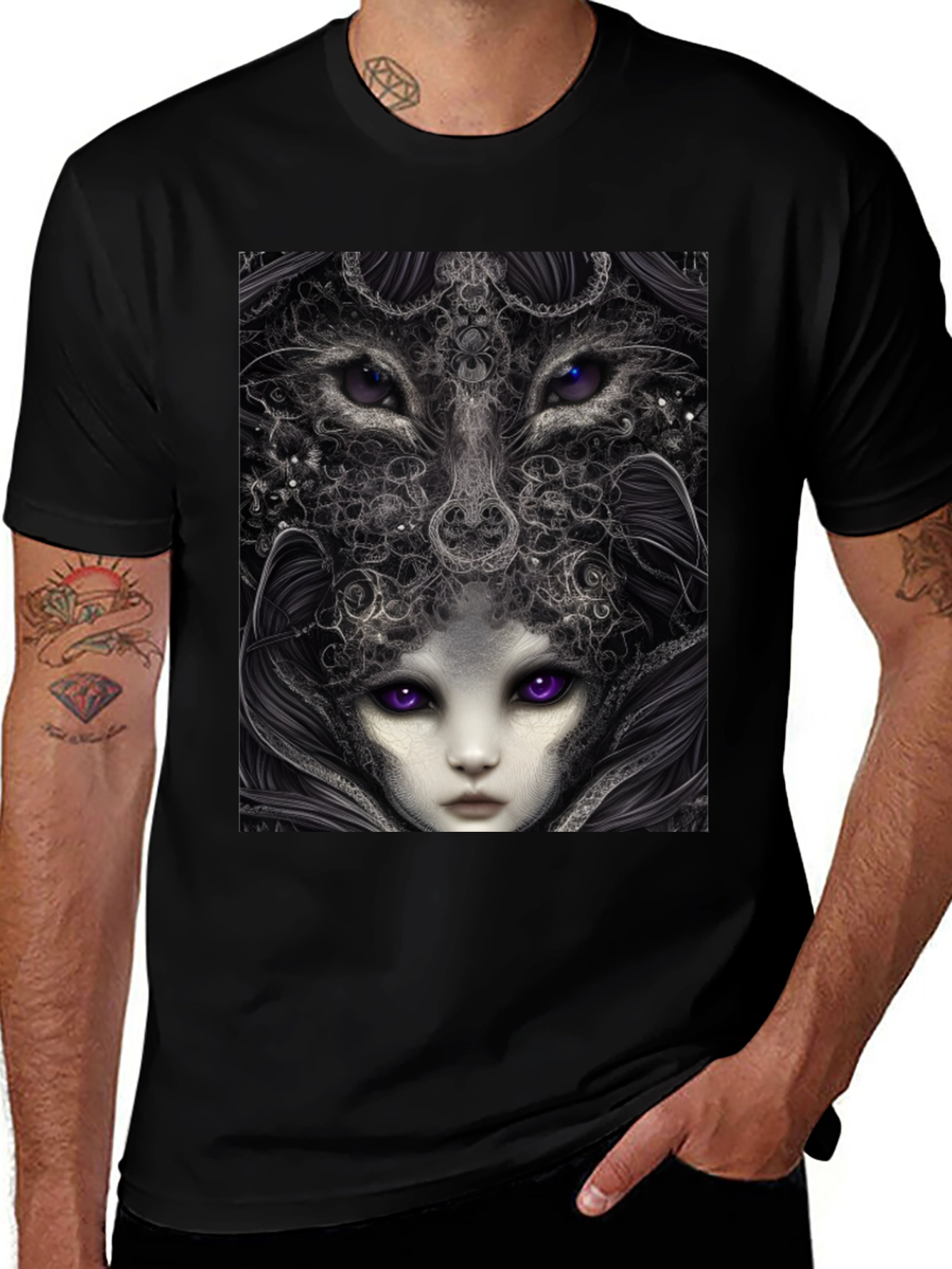 Surreal Wolf & Woman Graphic T-Shirt