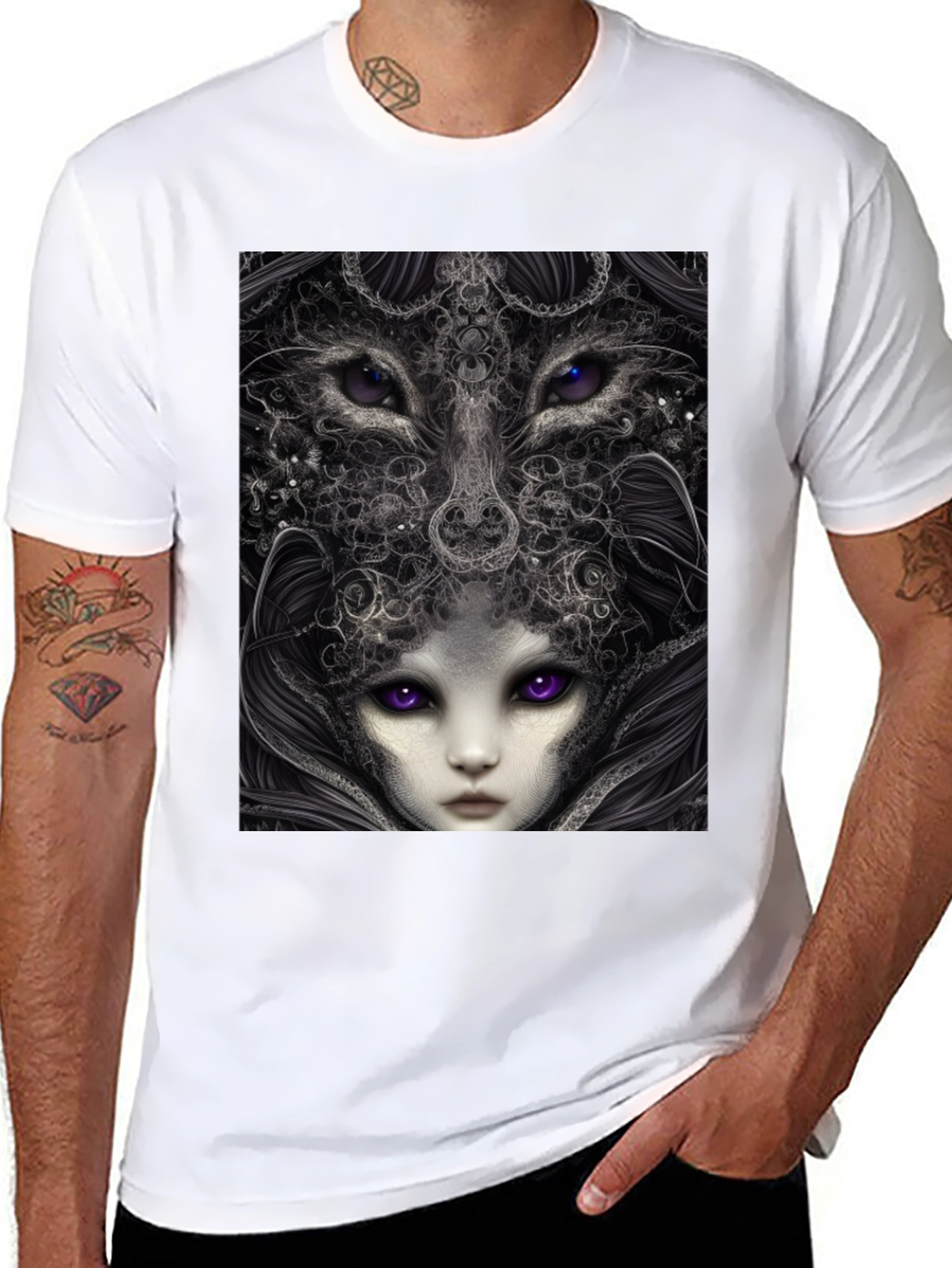 Surreal Wolf & Woman Graphic T-Shirt