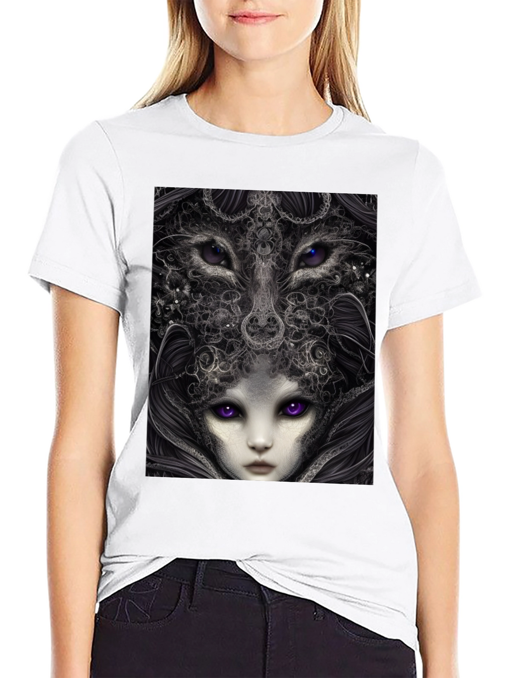 Surreal Wolf & Woman Graphic T-Shirt
