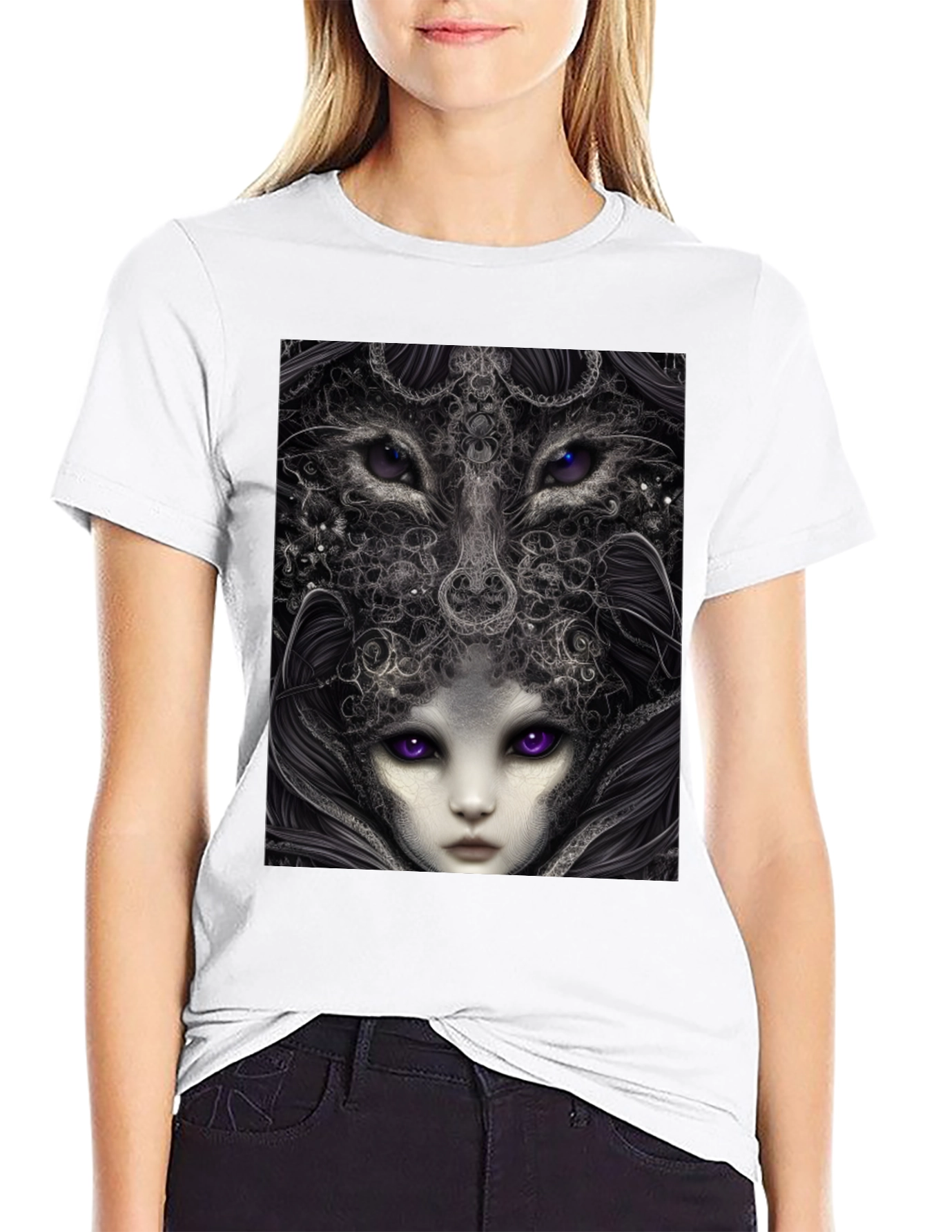 Surreal Wolf & Woman Graphic T-Shirt