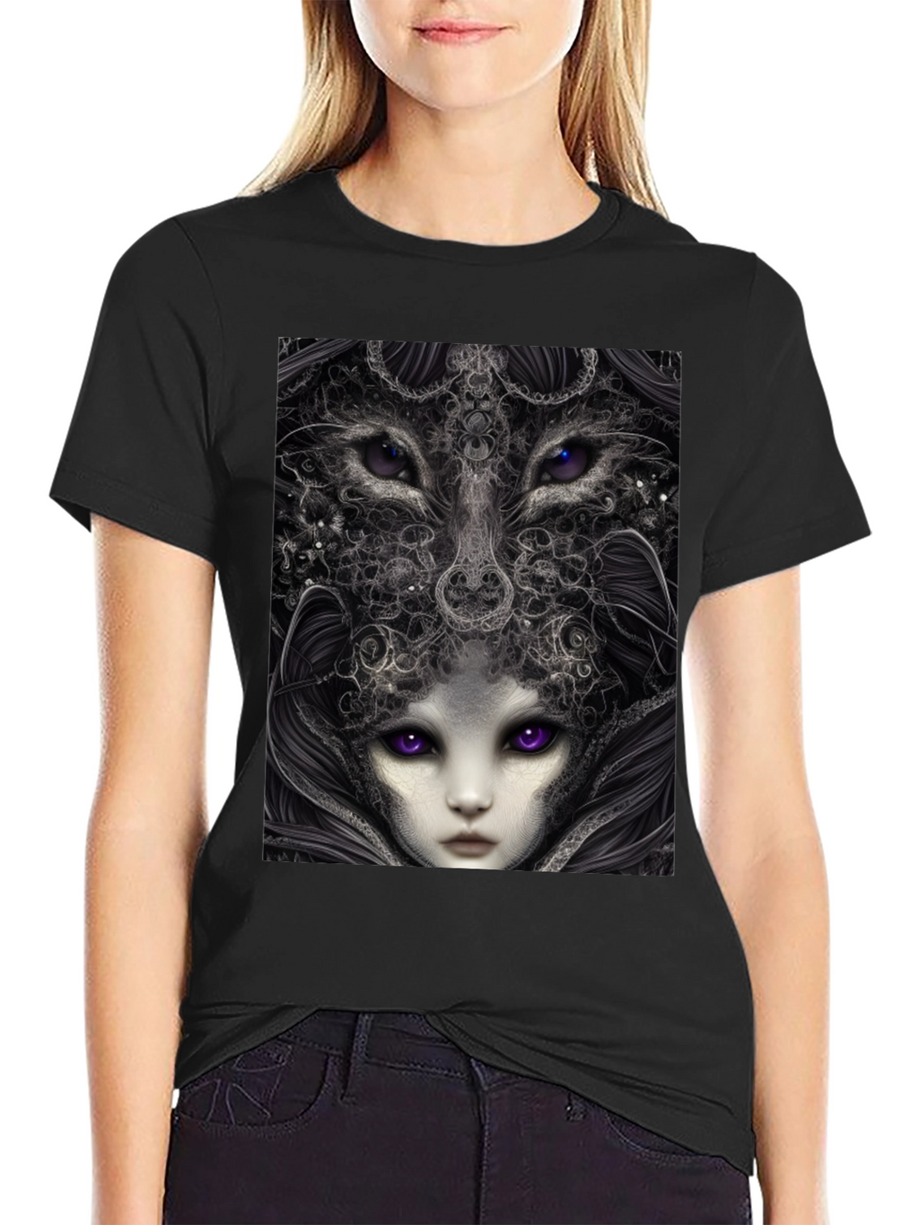 Surreal Wolf & Woman Graphic T-Shirt